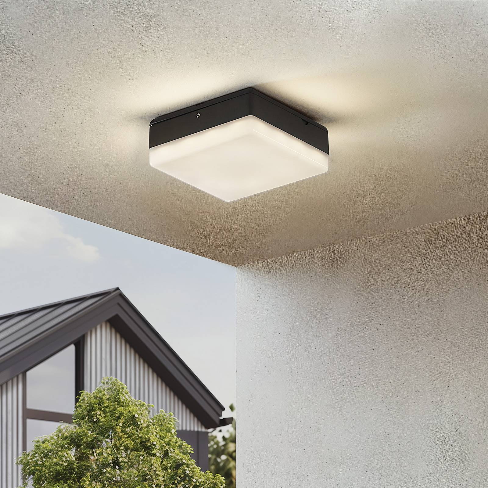 Lucande LED-Deckenlampe Thilo, 16cm, anthrazit, Sensor, IP54 günstig online kaufen