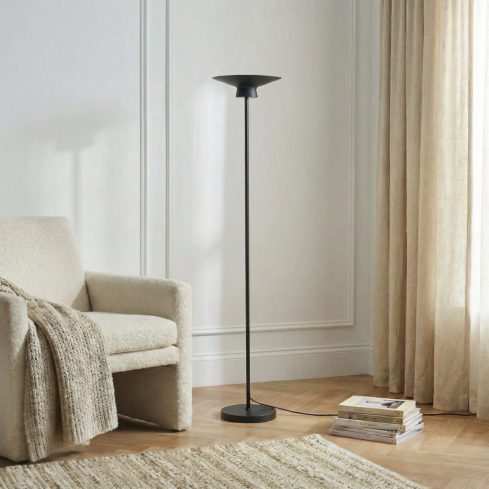 Lindby LED floor lamp Norvind, black, metal, 1-bulb