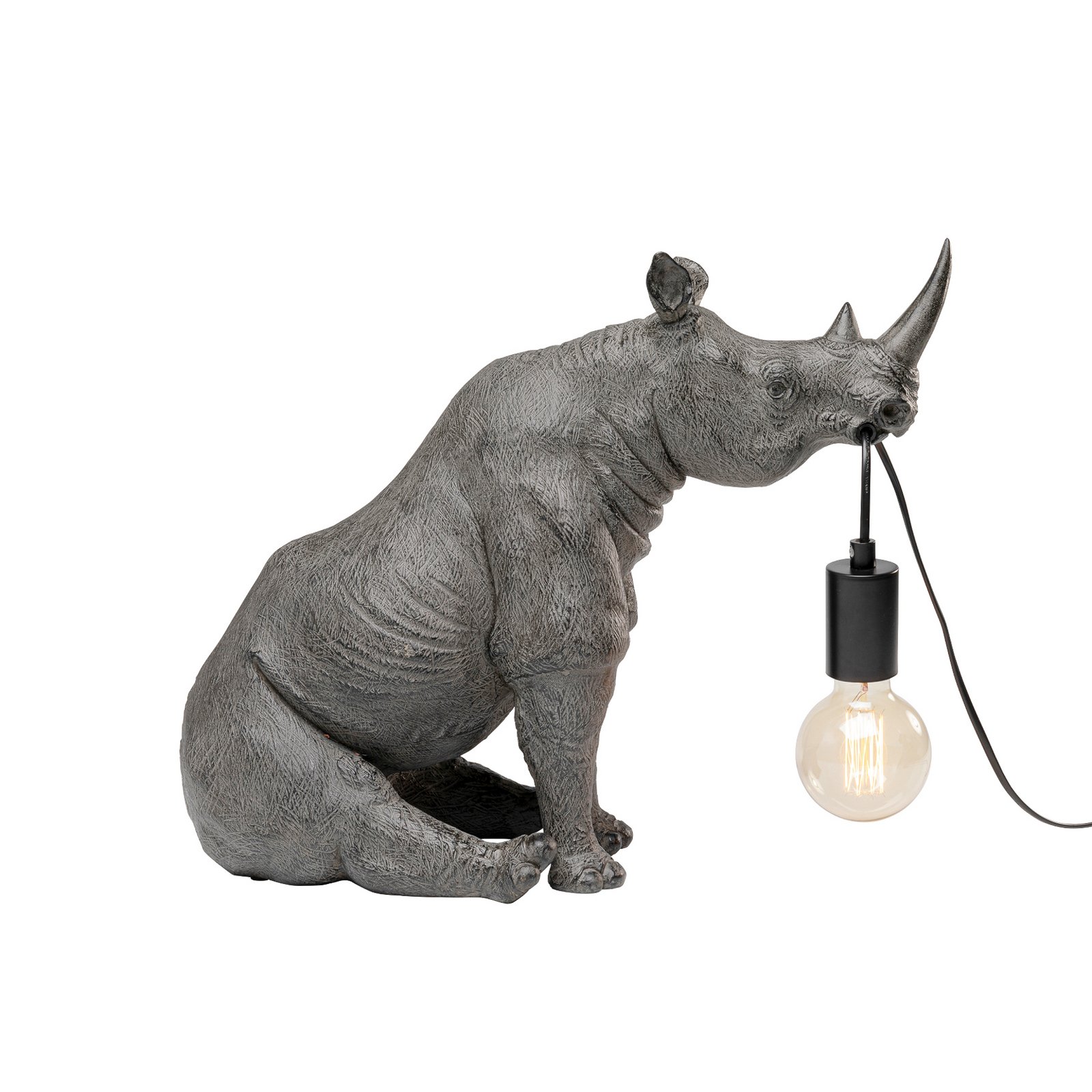 Kare namizna svetilka Sitting Rhino, siva, višina 39 cm, E27