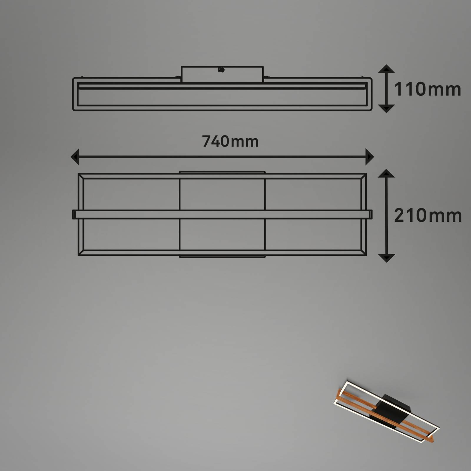 LED-Deckenleuchte 3777015 Rechteck mit Holzelement günstig online kaufen