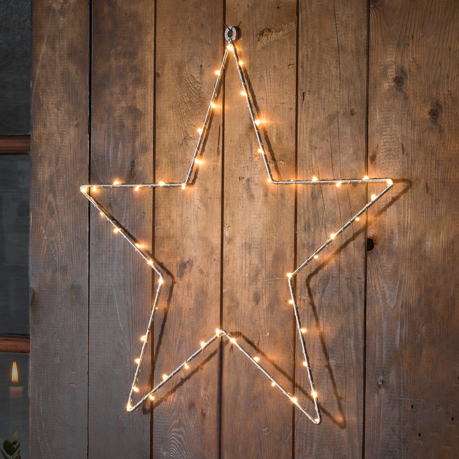 LED metal star with timer, silver