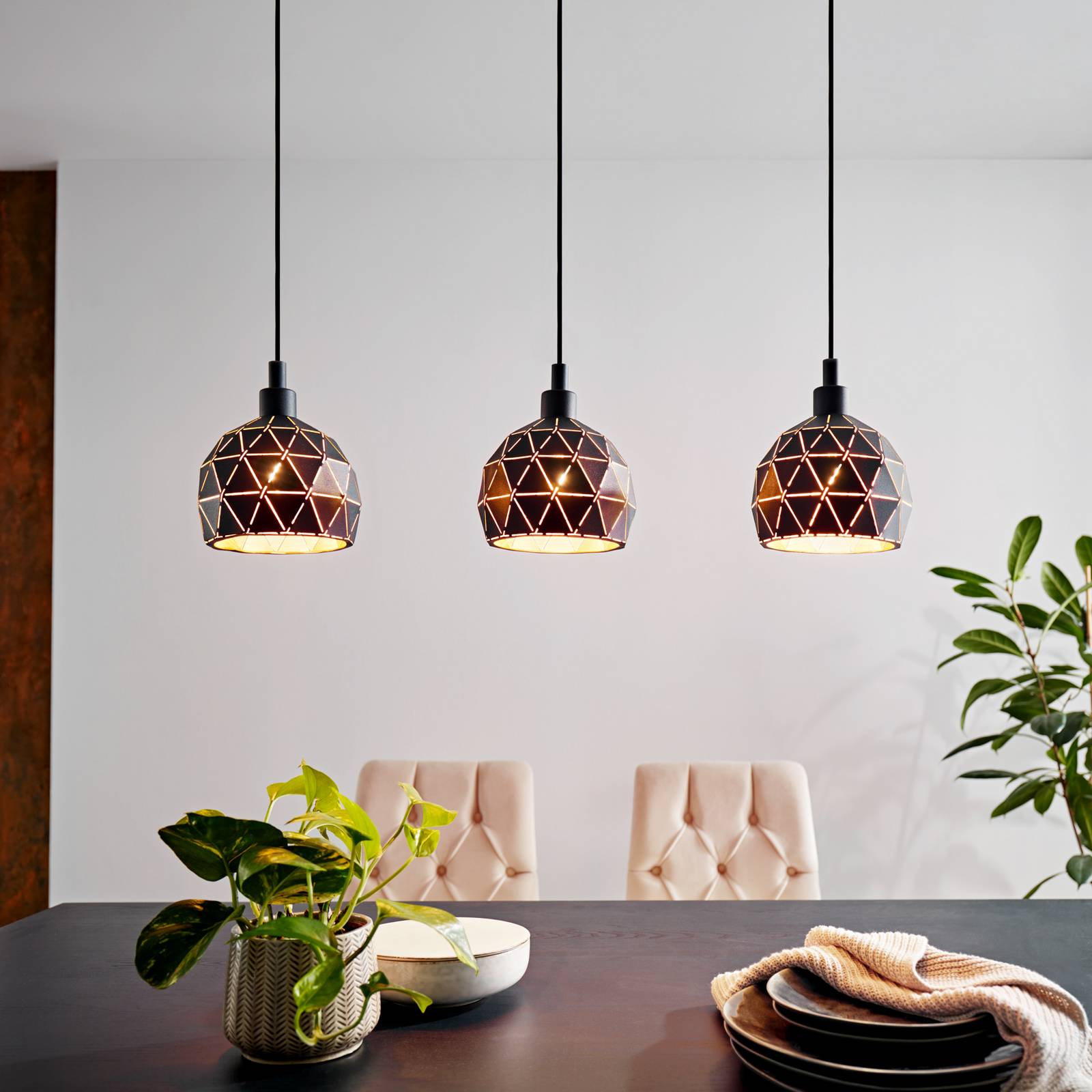 Hängelampe Roccaforte, schwarz/gold, Metall, 75 cm lang, E14 günstig online kaufen