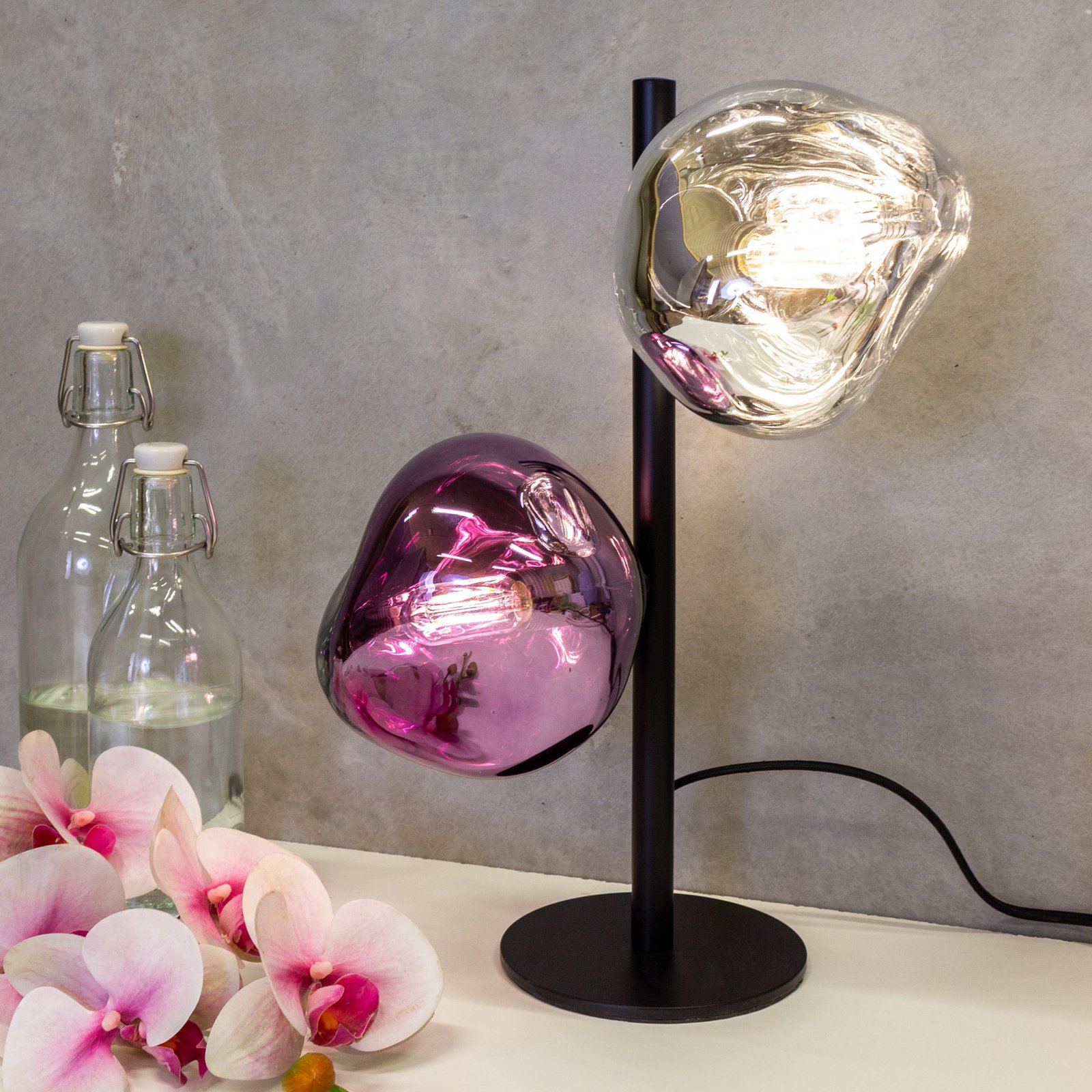 Table lamp Canopus violet/silver height 40 cm 2-bulb glass E14