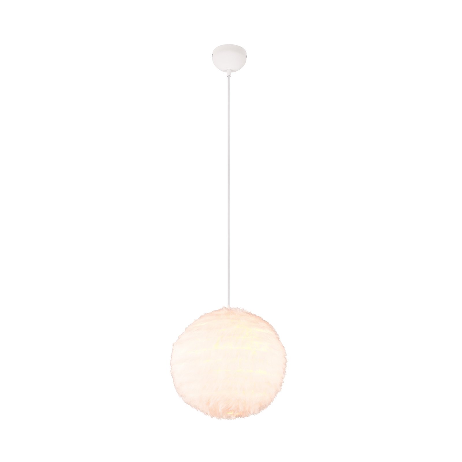 Harige hanglamp, Ø 35 cm, zandkleurig, synthetisch pluche