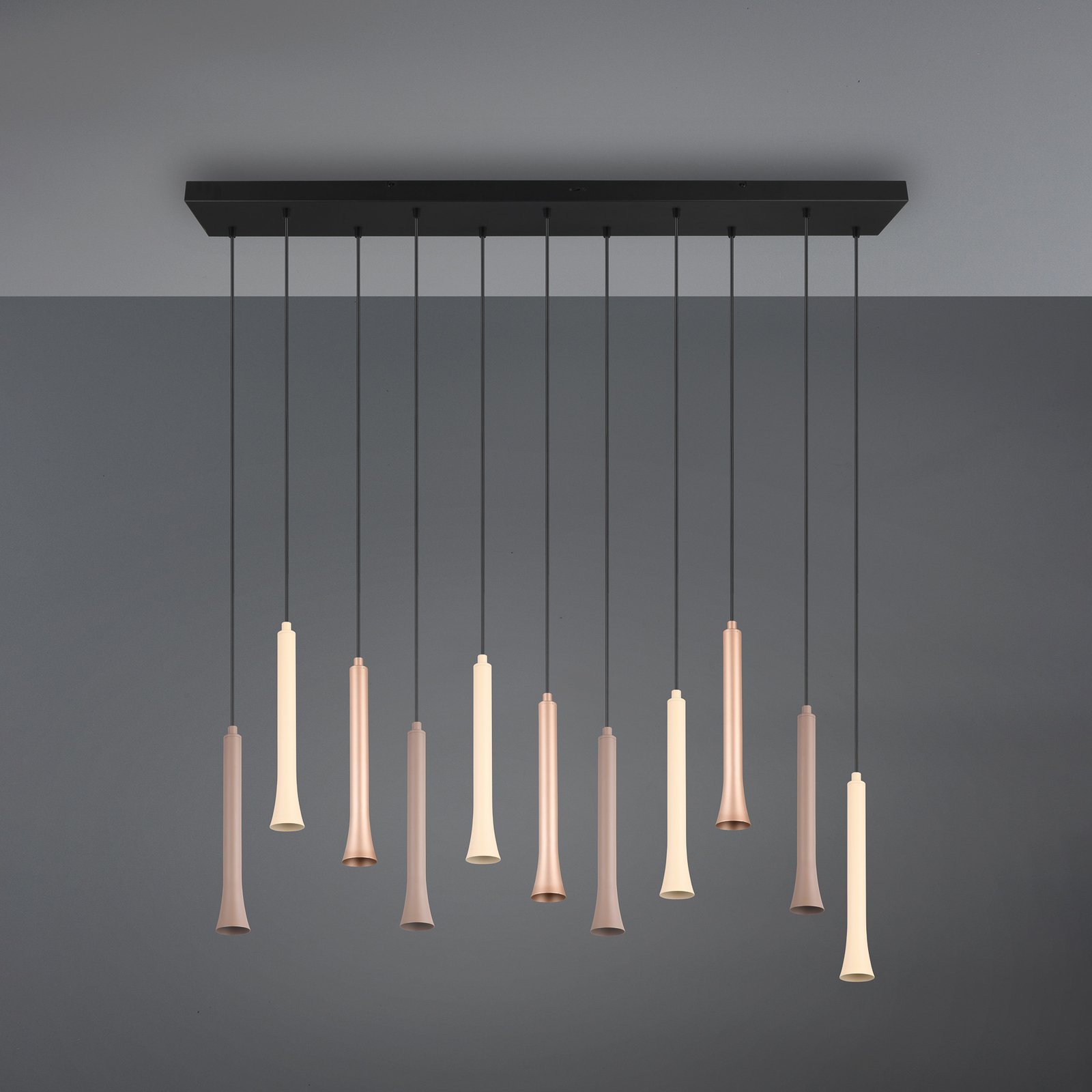 Hanglamp Fiato, 11-lamps, lang, metaal, taupe, koffie