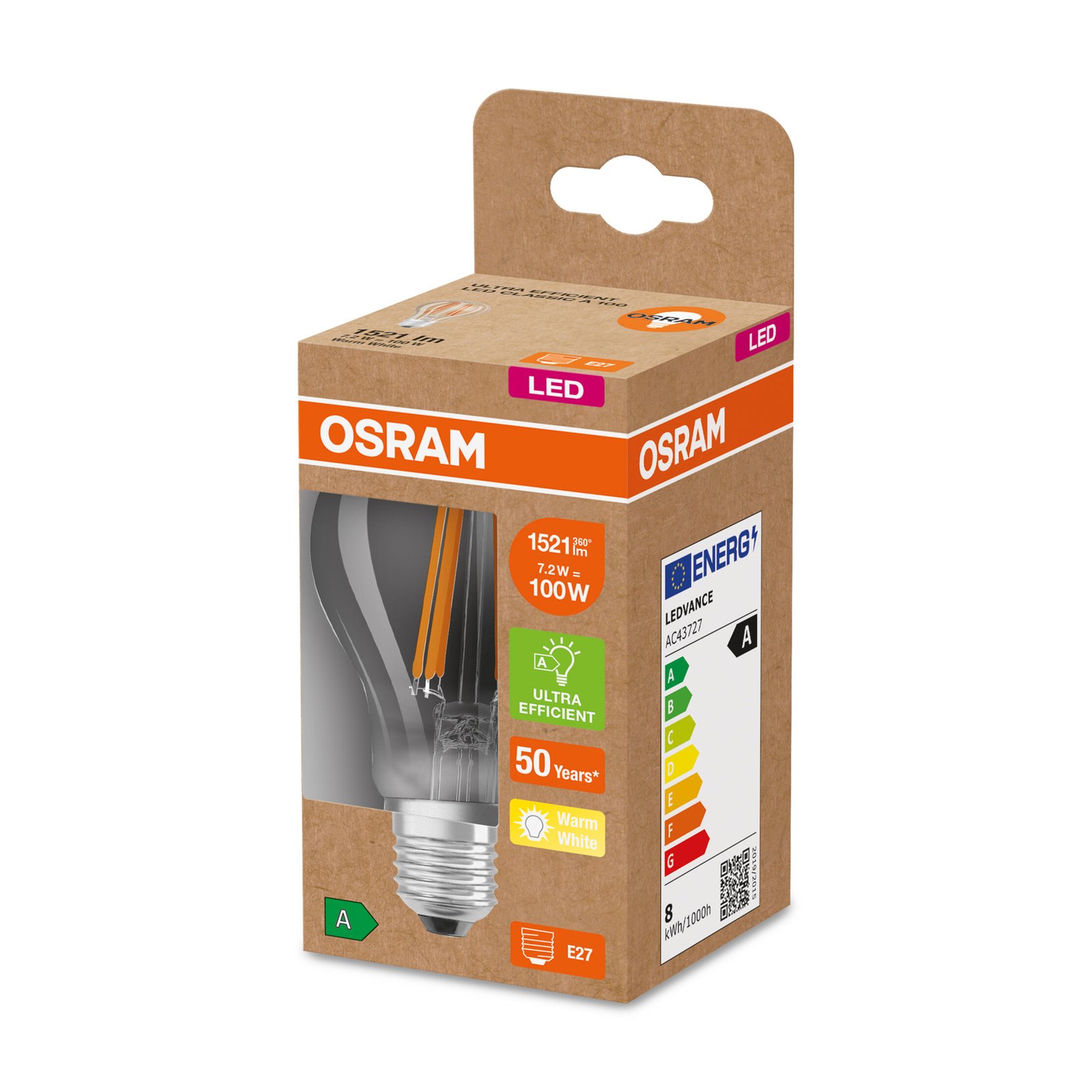 OSRAM LED-Lampe E27 A60 7,2W 1.521lm 3.000K klar