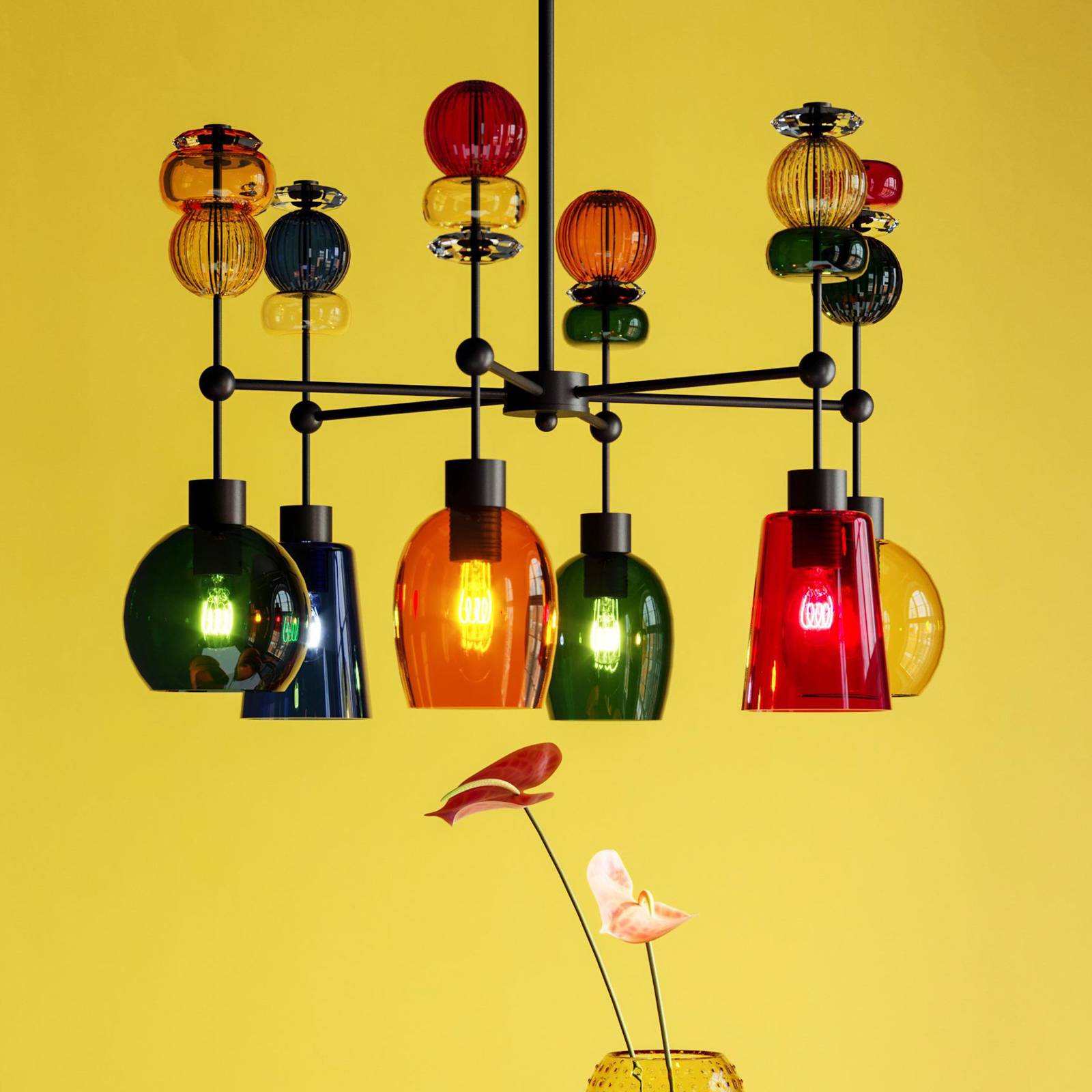 KARE Suspension Mazzo Sei verre multicolore à 6 lampes