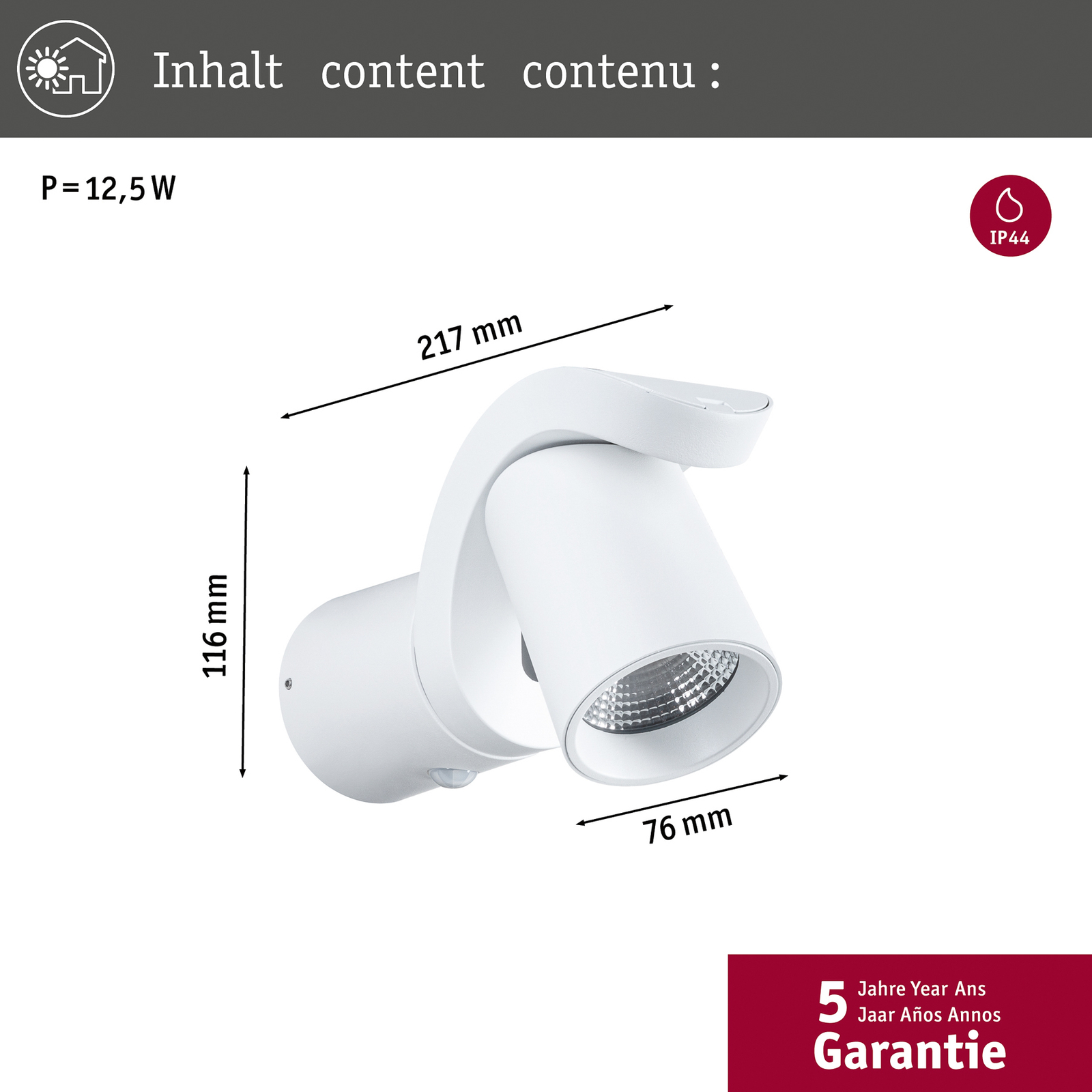 Cuff Kültéri Fali Lámpa w/Sensor SWR Fehér - Paulmann