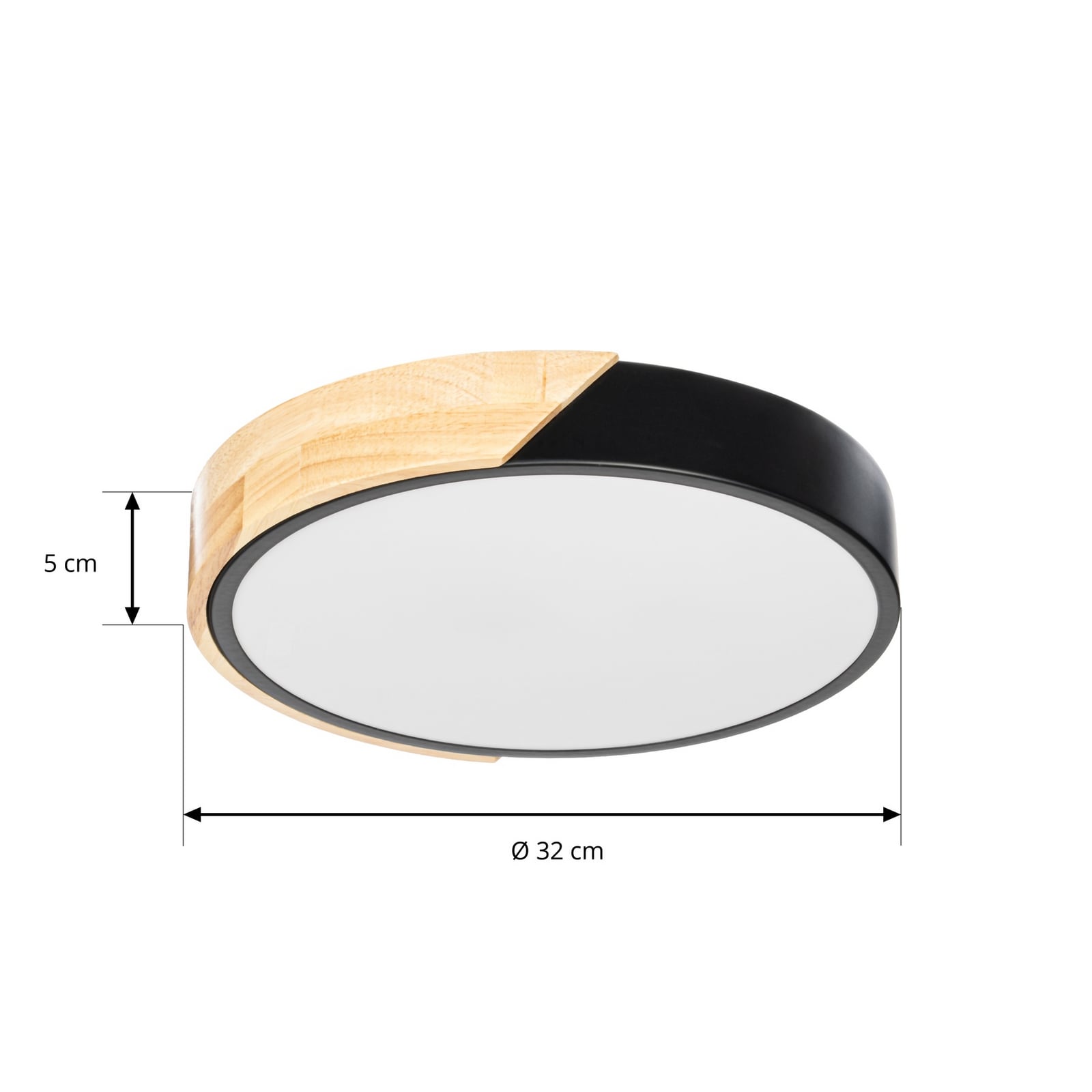 Plafón LED Lynorri de PRIOS, Ø 32 cm, negro, acabado en madera Plafón LED Lynorri de PRIOS, Ø 32 cm, negro, acabado en madera