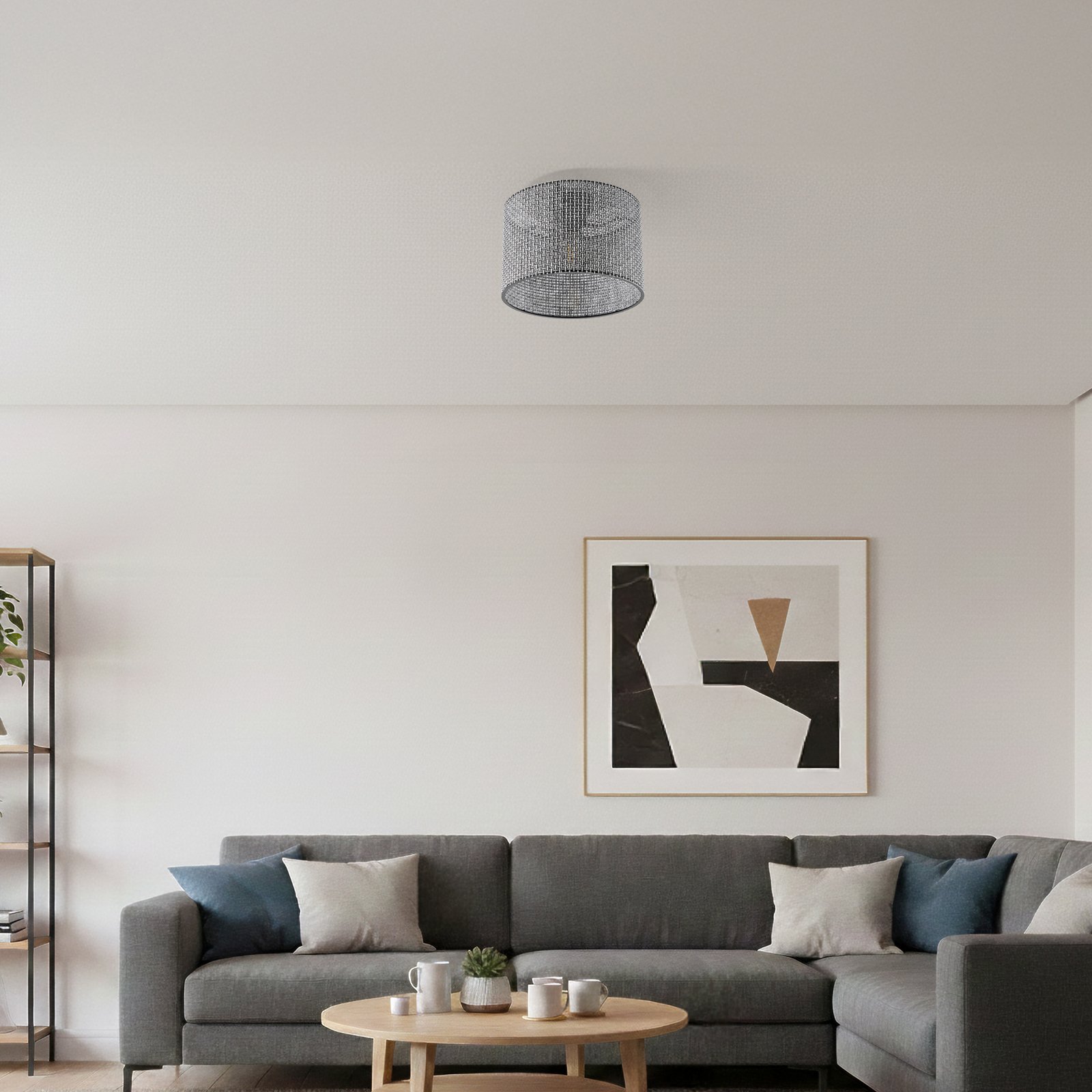 Candeeiro de teto Goza, padrão preto, tecido, Ø 30 cm