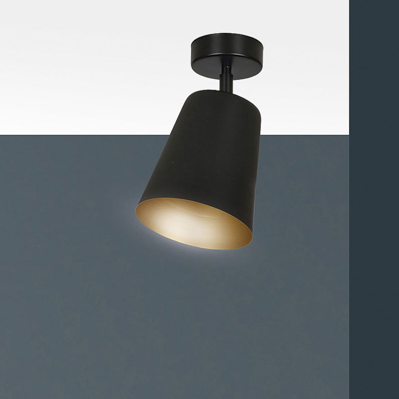 Prism downlight, one-bulb, black/gold