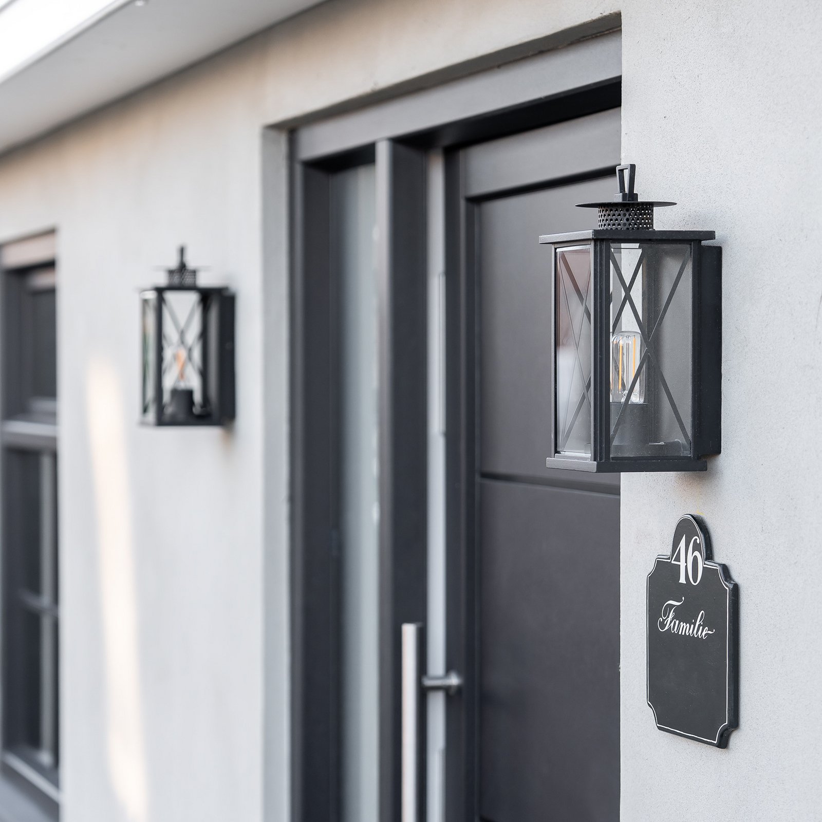 Außenwandleuchte Winchester, Laterne, schwarz/klar Außenwandleuchte Winchester, Laterne, schwarz/klar