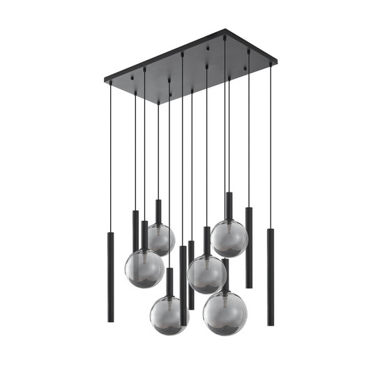 Suspension Lumavia, noir/transparent, G9, verre, à 12 lampes - Lucande