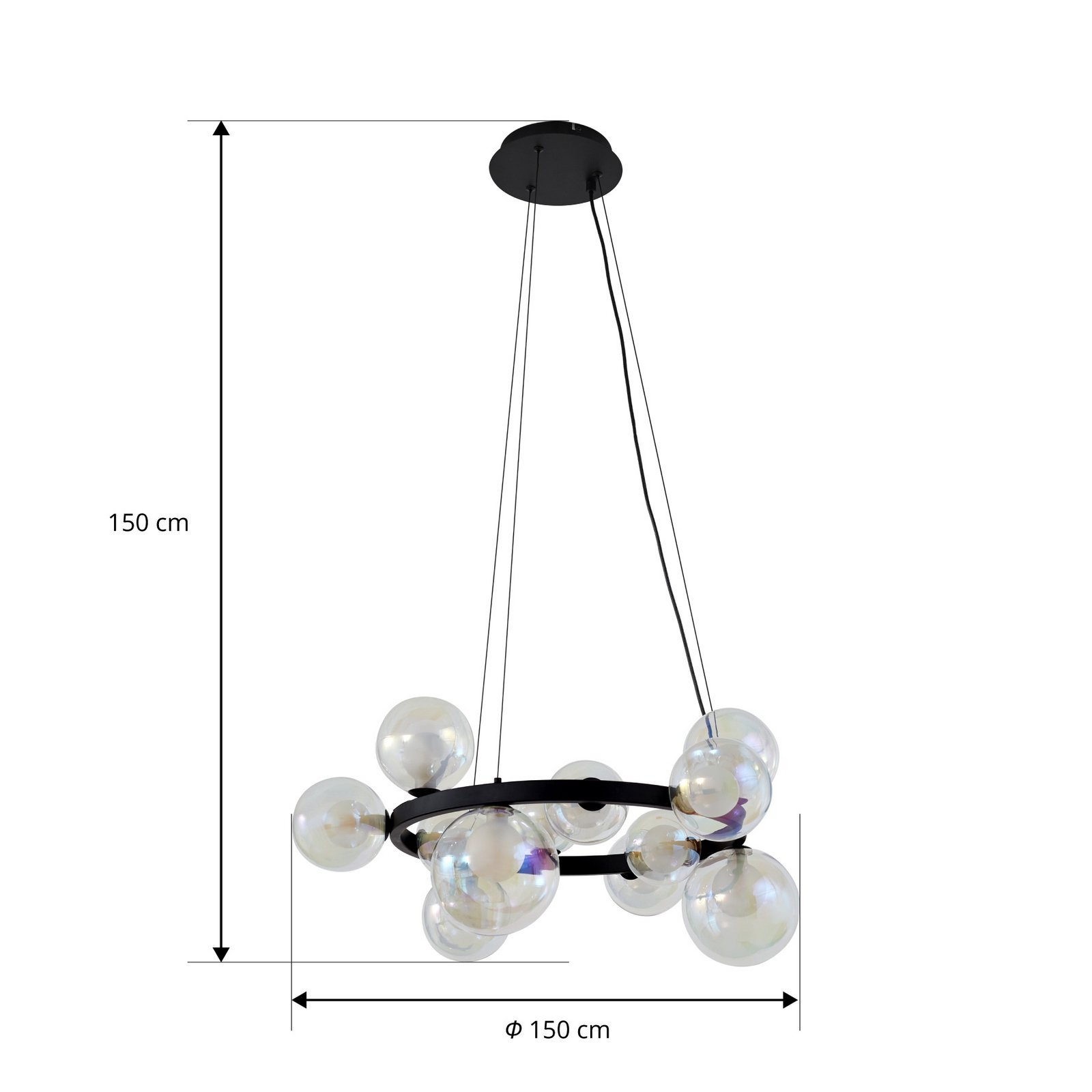 Lucande Hängeleuchte Marvi, Ø 68 cm, schwarz, Glas, Metall