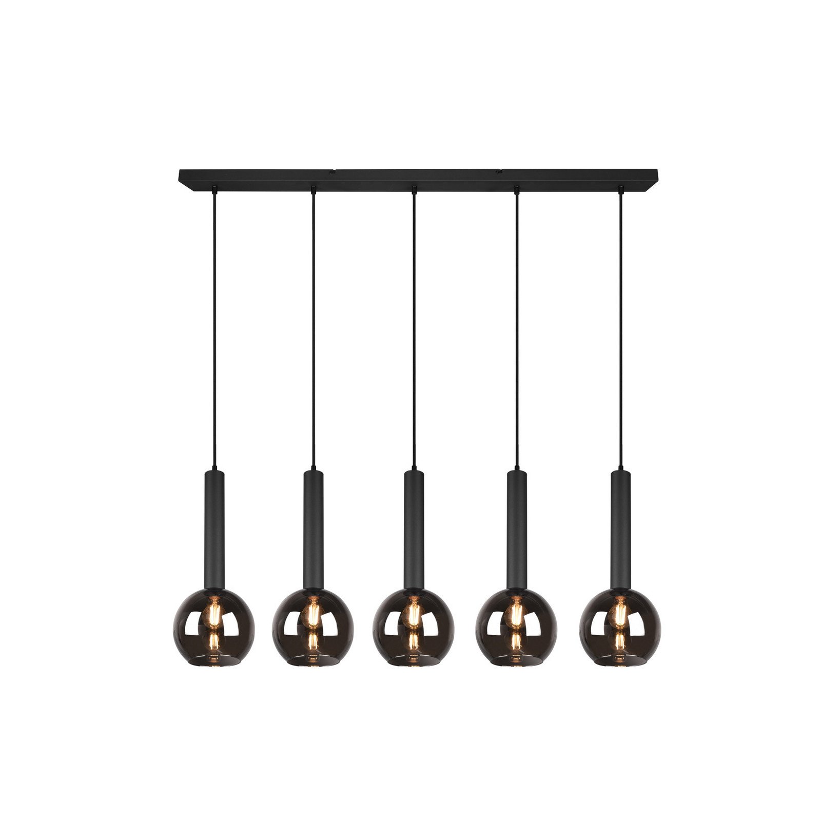 Trio Lighting Lampă suspendată Clayton versiune cu cinci lumini - Camera de zi / sufragerie - negru mat gri fumuriu - Sticlă