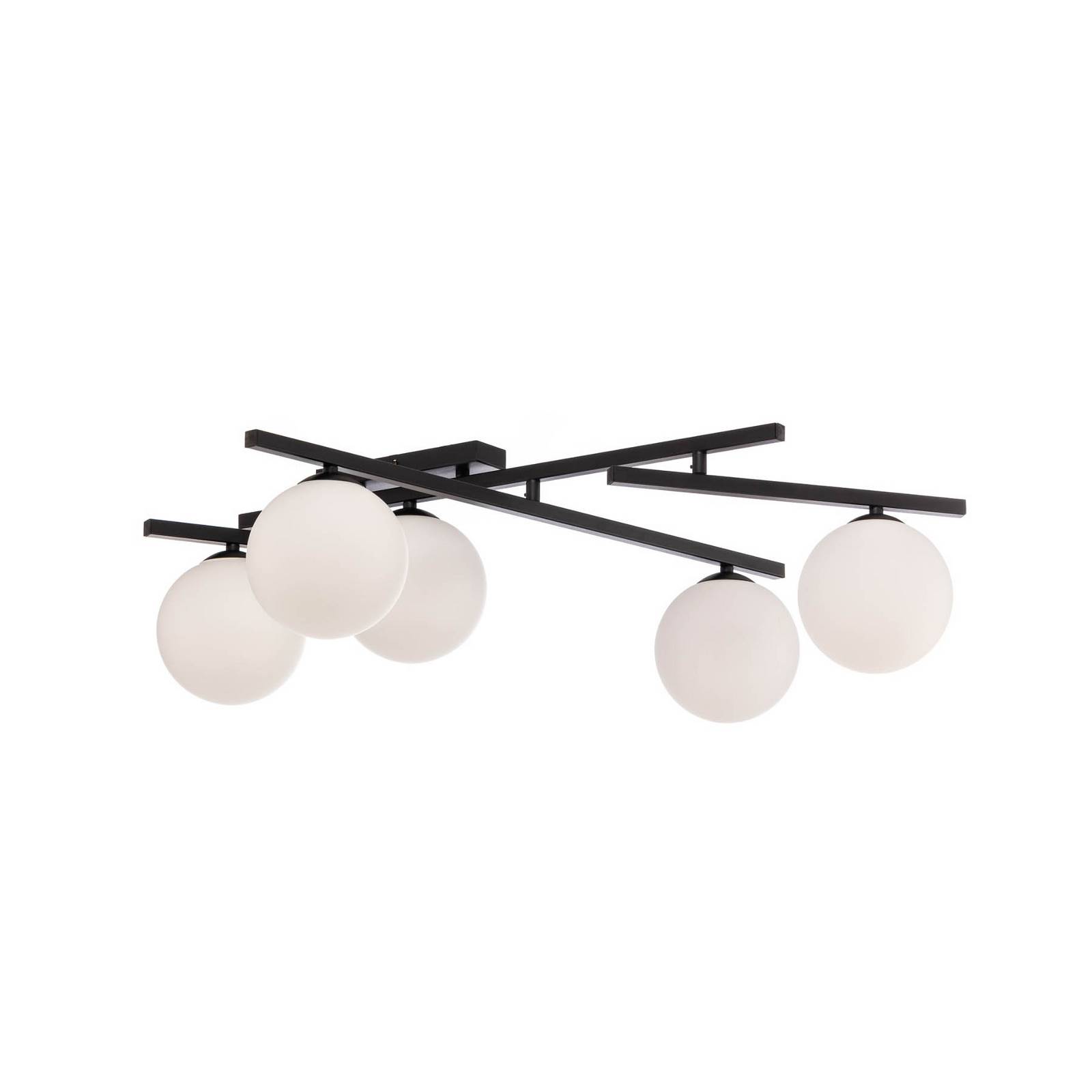 Lampa sufitowa Smart, czarna/opalowa, 5-punktowa