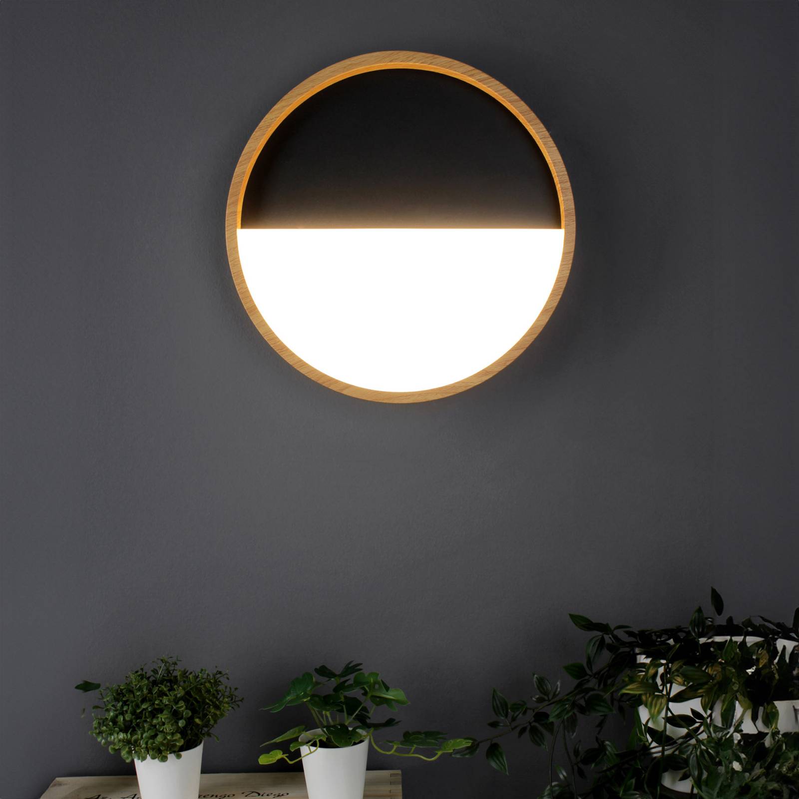 Eco-light vista led fali lámpa, fekete/világos fa, ø 30 cm