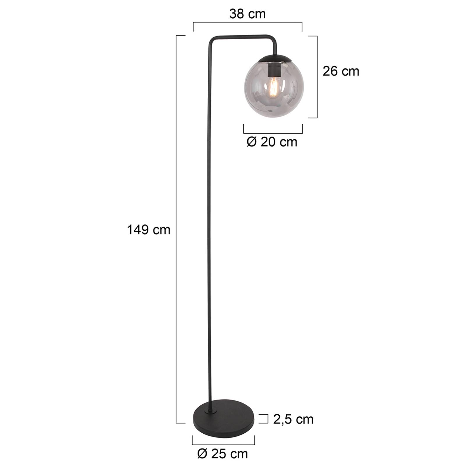 Stehleuchte Bollique mit Rauchglas-Schirm günstig online kaufen