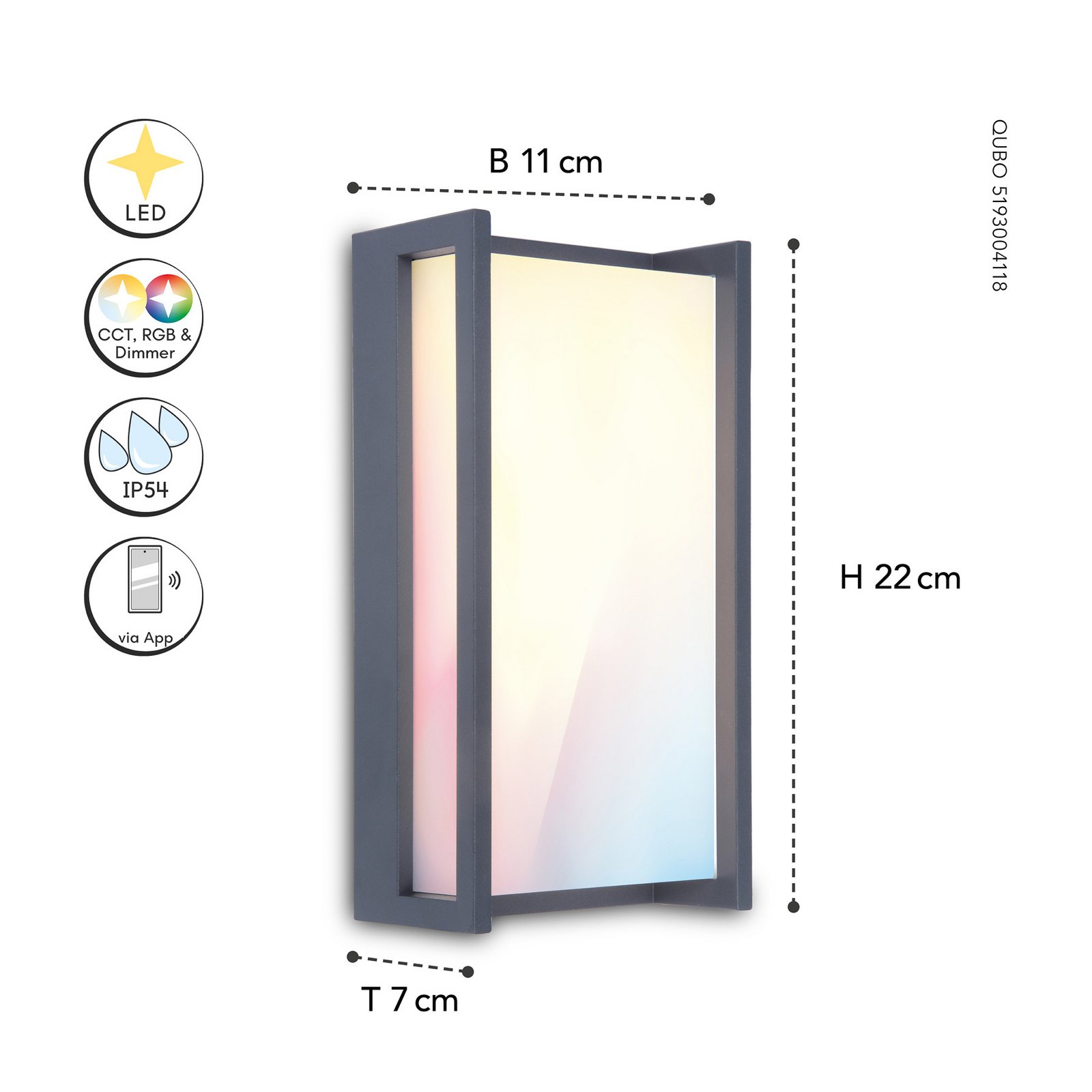 LED buitenwandlamp Qubo, RGBW smart bestuurbaar