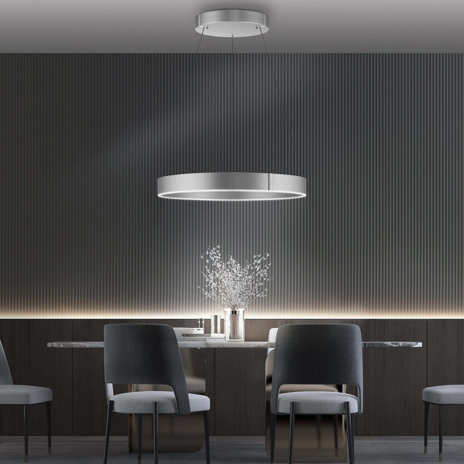 E-Clipse LED-hänglampa, stone, Ø70 cm, metall, CCT – PURE E-Clipse LED-hänglampa, stone, Ø70 cm, metall, CCT – PURE