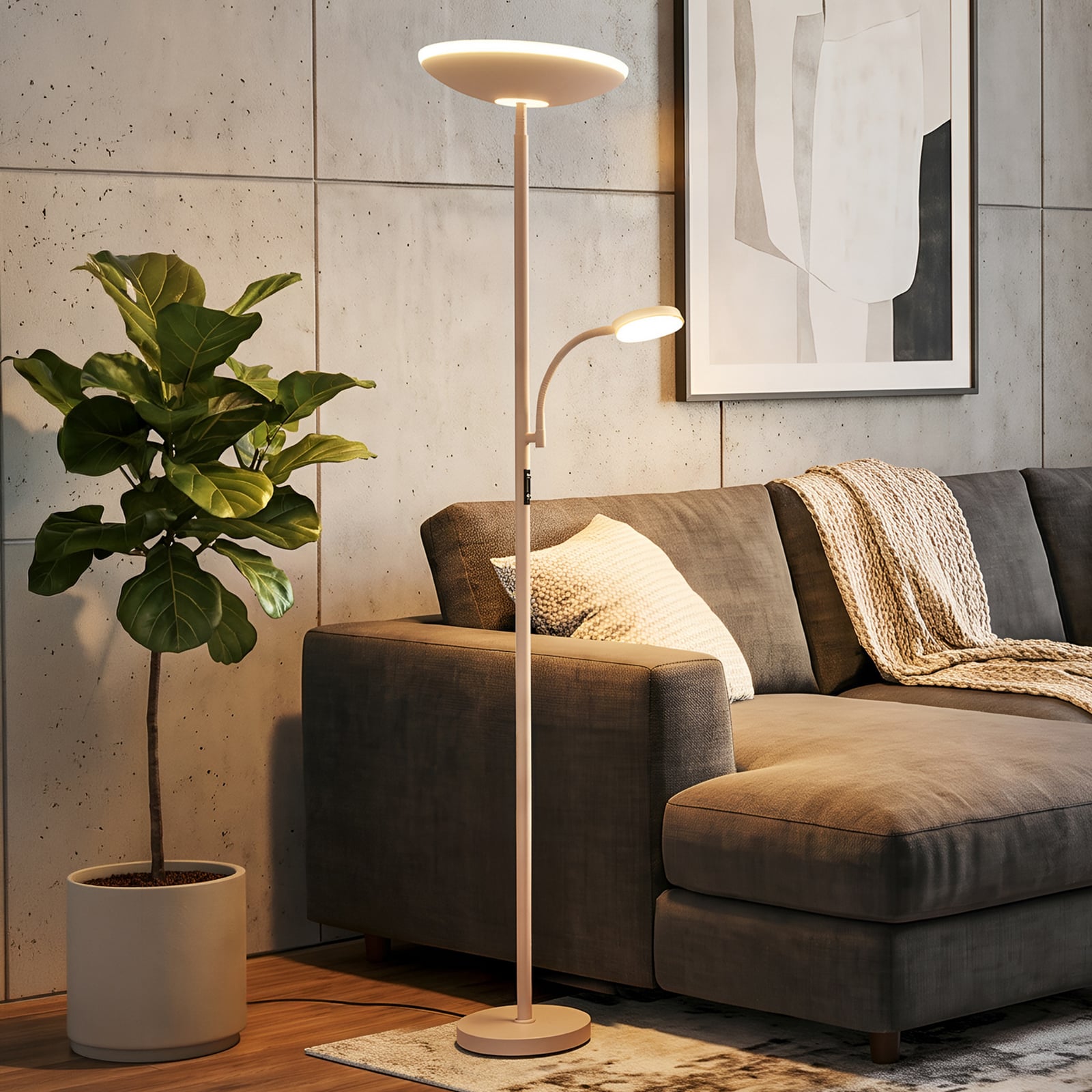 LED-Stehleuchte Sira, beige, CCT, Touchdimmer, Leselicht