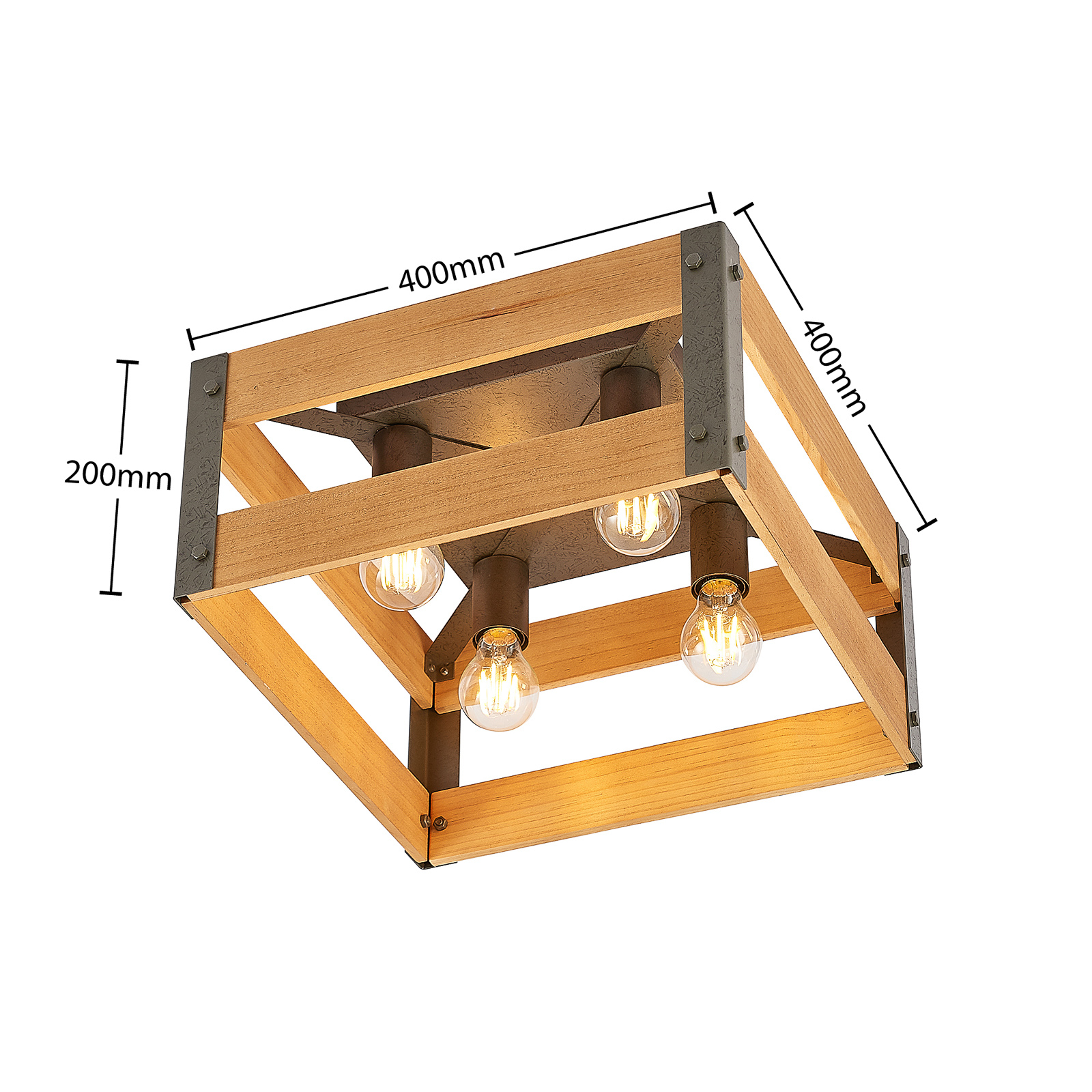 Lindby Gudula plafondlamp van hout en ijzer