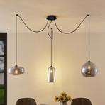 Lucande Zyli hanglamp, 3-lamps, rookgrijs