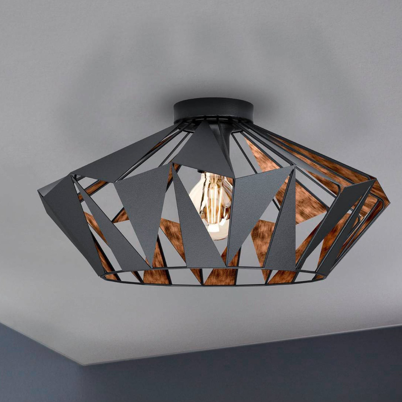 Plafondlamp Carlton, Ø 47 cm, zwart/koper