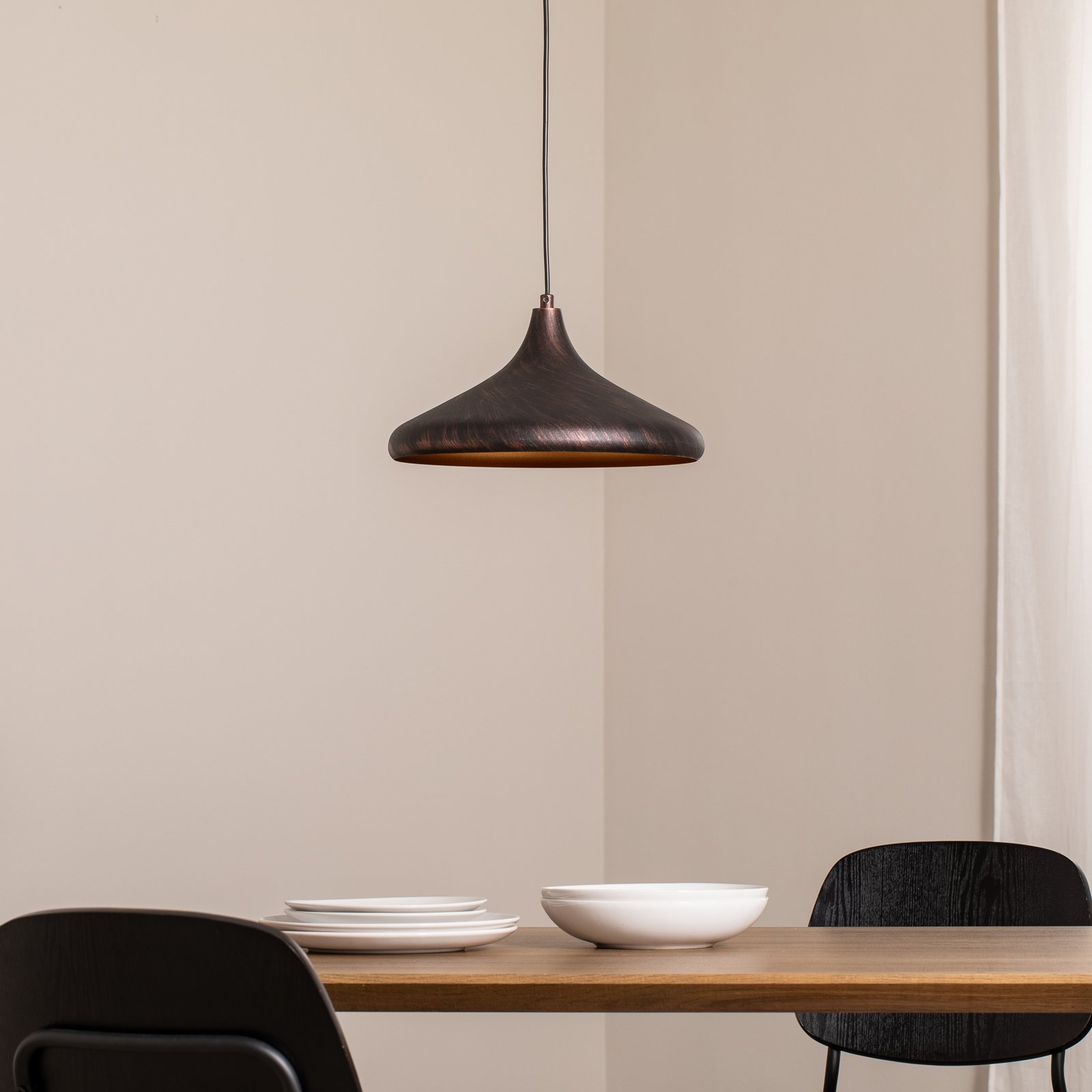 Lampada a sospensione Barek, nero/oro, Ø 34 cm, metallo, E27 Lampada a sospensione Barek, nero/oro, Ø 34 cm, metallo, E27