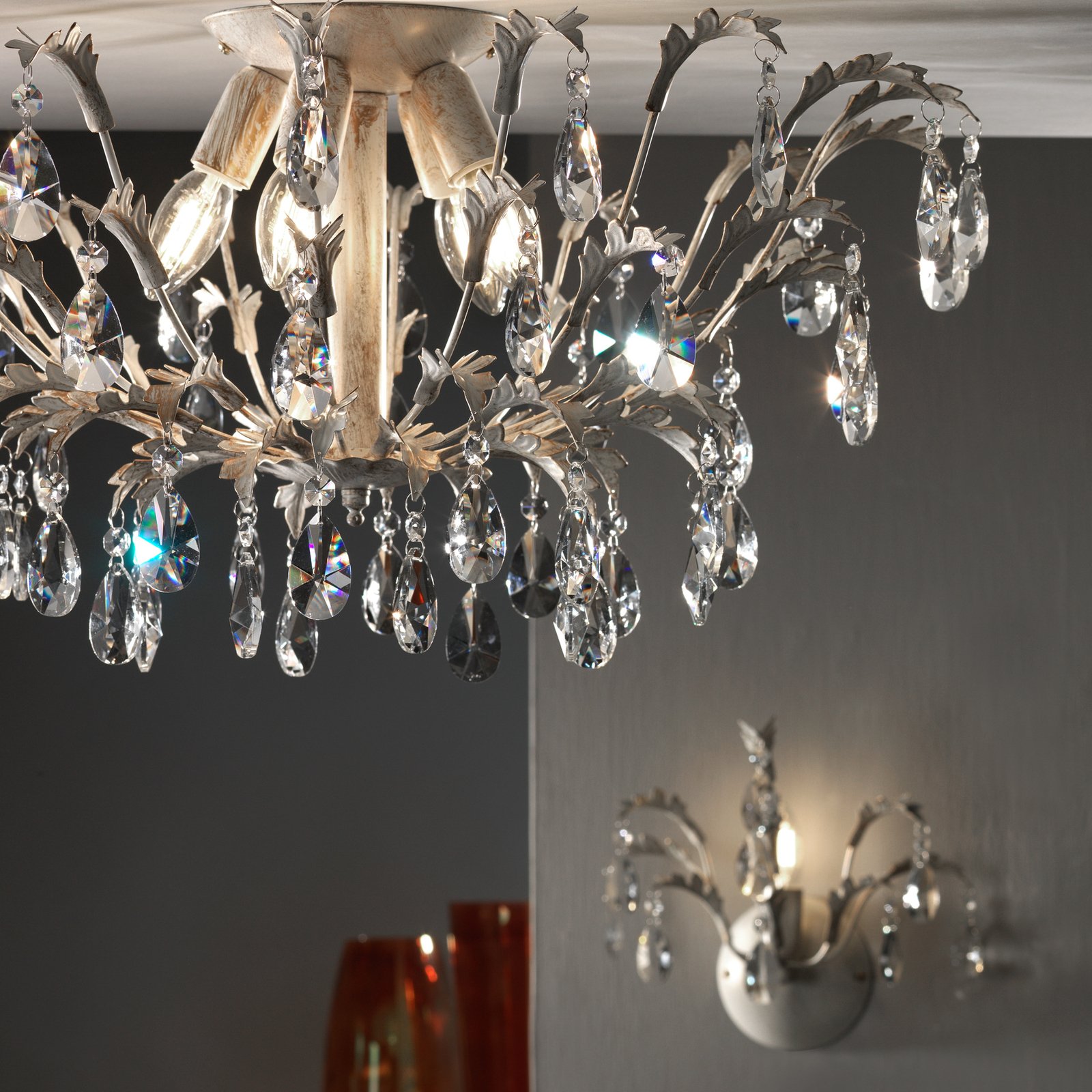 Cesta ceiling light, five-bulb with crystals