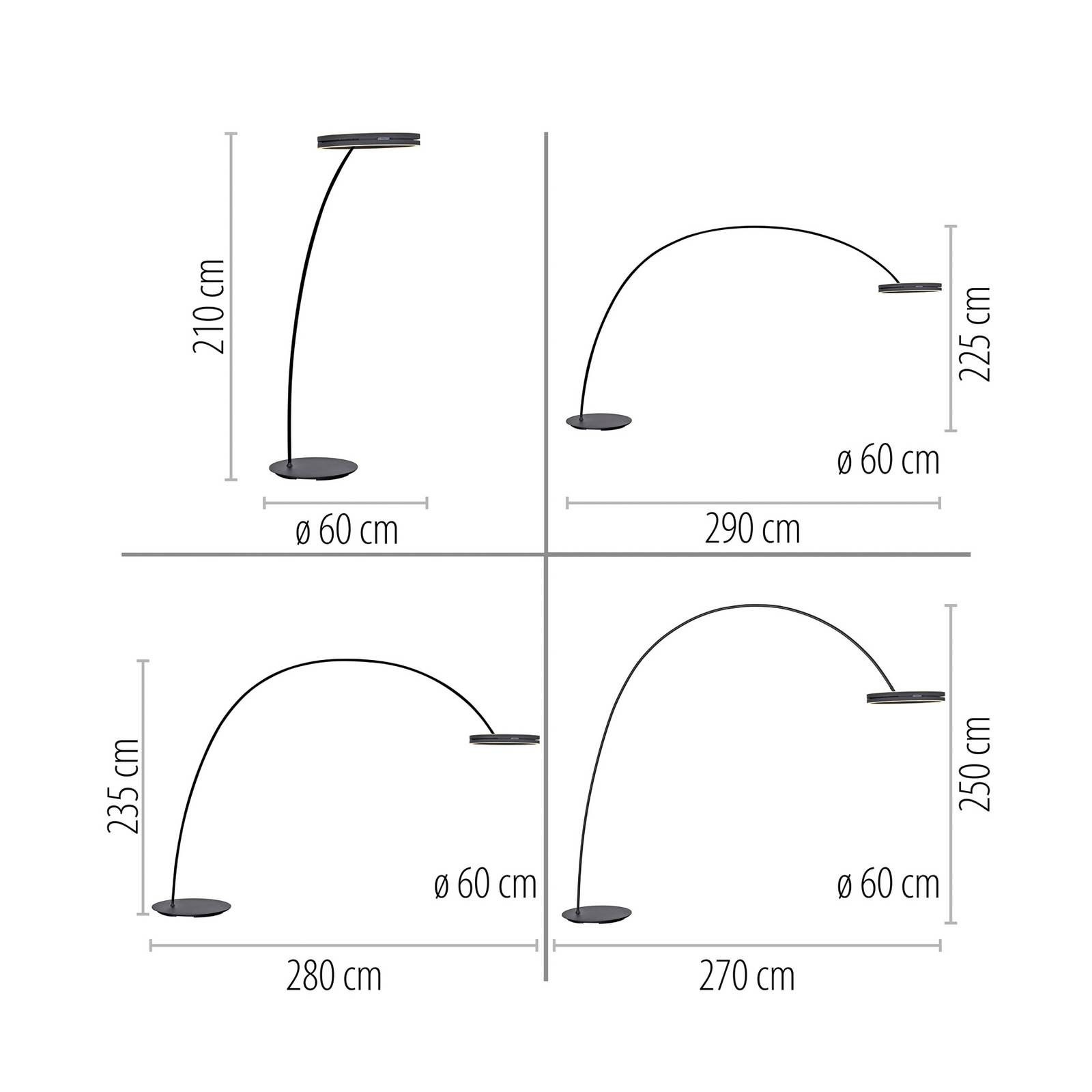 PURE LED-Stehlampe Loop-Bow, schwarz, Ausladung 290 cm, CCT günstig online kaufen