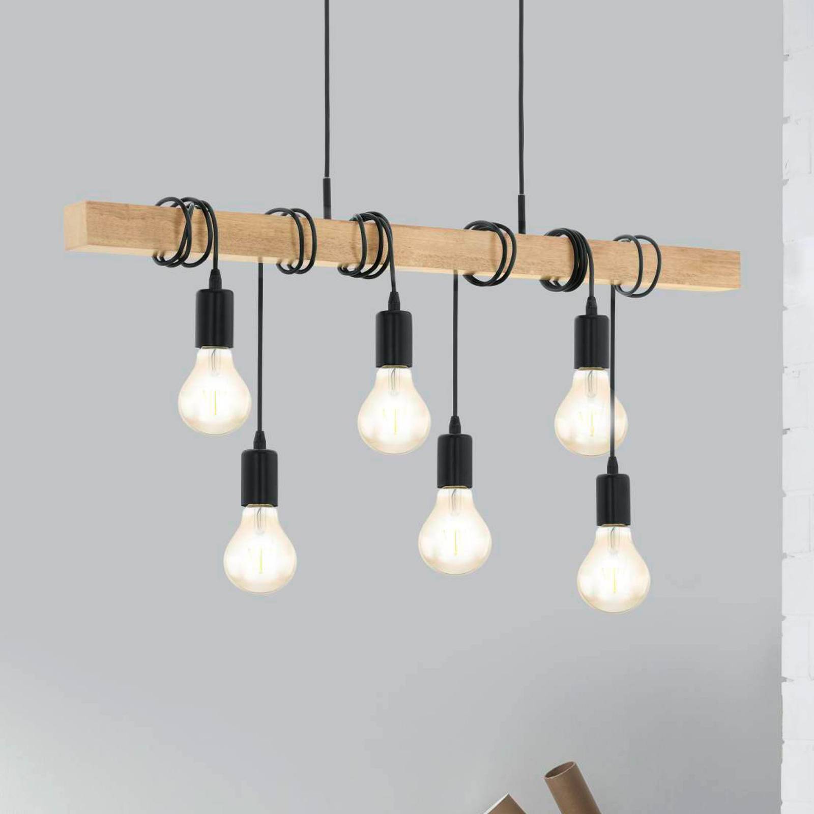 Photos - Chandelier / Lamp EGLO Townshend pendant lamp with wood, 6-bulb 