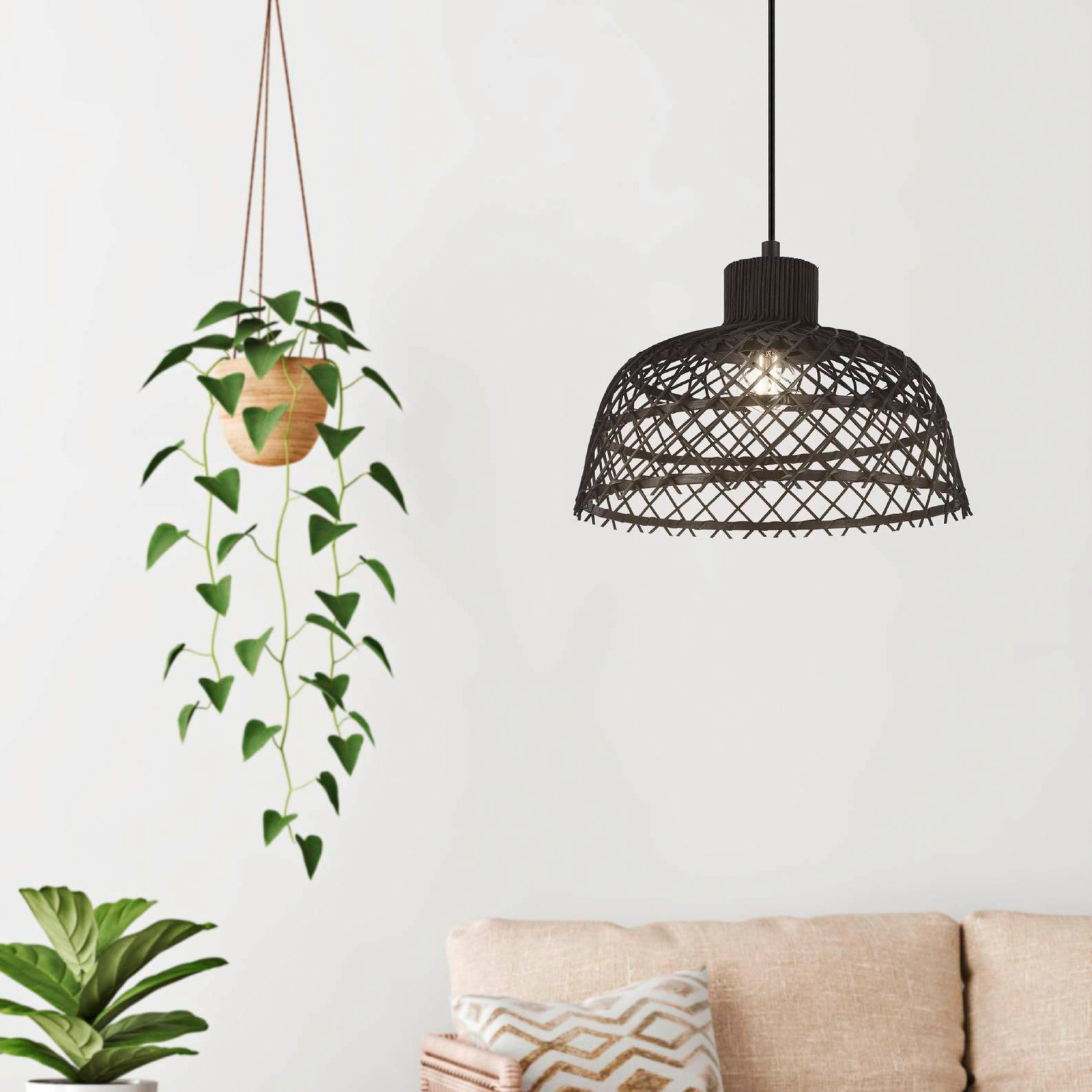 Ausnby hanging light made of wood, black