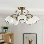 Lindby ceiling light Corentin, 5-bulb, white/brass, glass