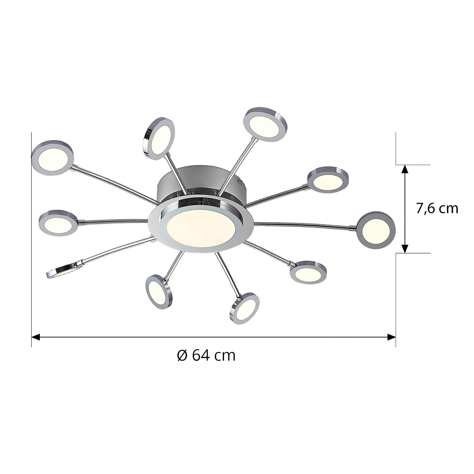 Chrome-plated Meru LED ceiling light, CCT