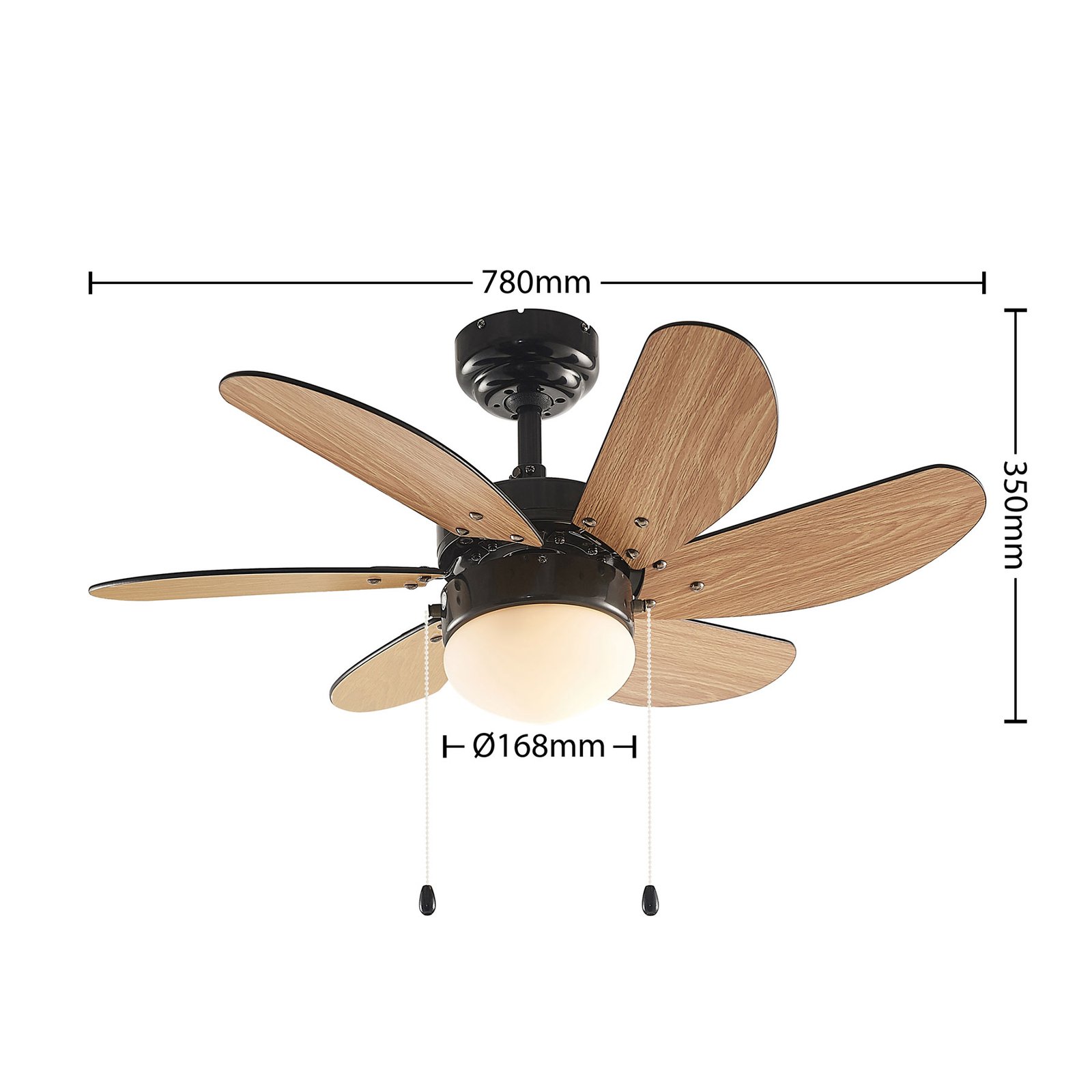 Lindby ceiling fan with light Minja black quiet 78 cm