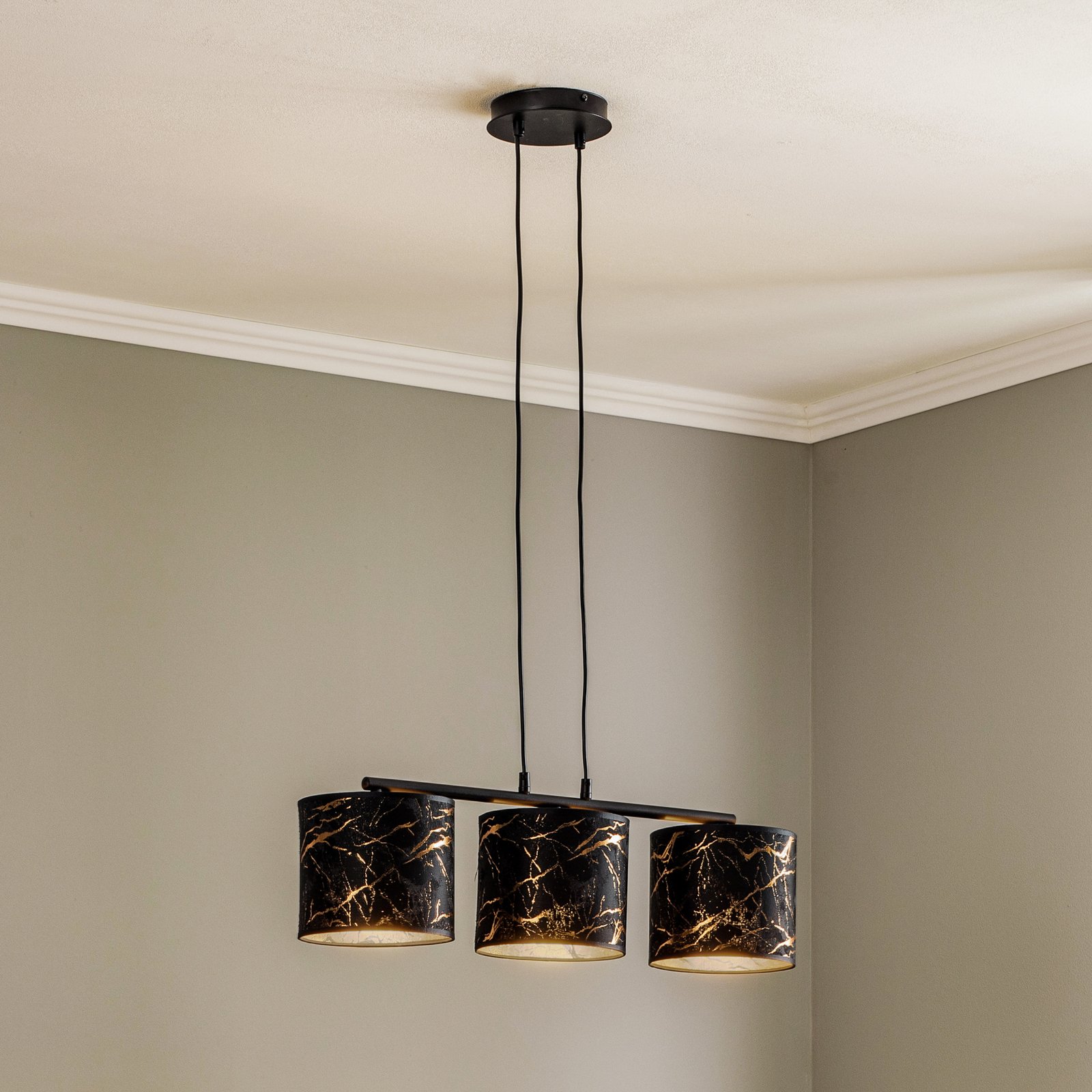 Jari hanging light 3-bulb long marbled black