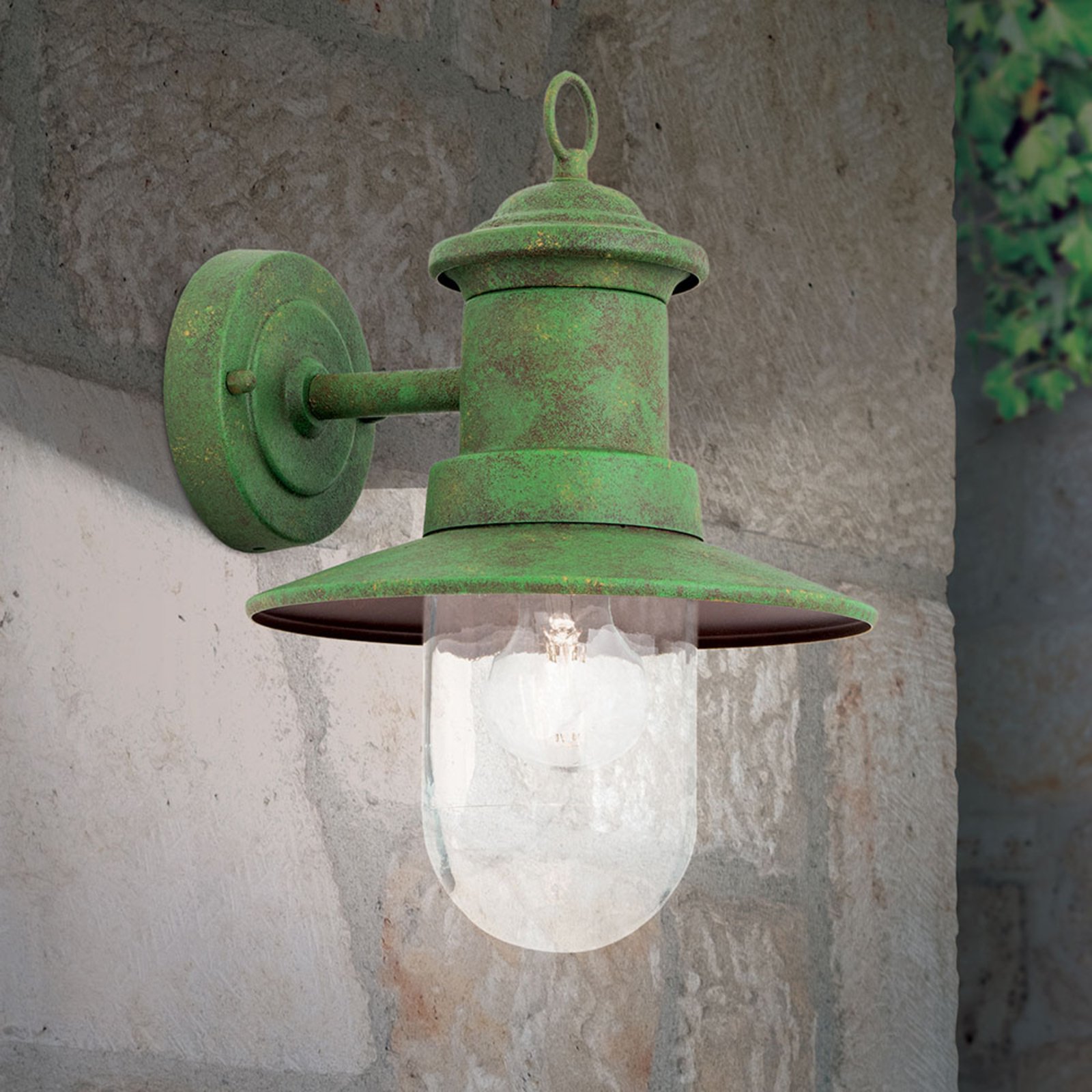 Orion Leonie outdoor wall light vintage green, steel, glass, E27, 60 W, energy efficiency: A++, W: 22 cm, H: 32 cm