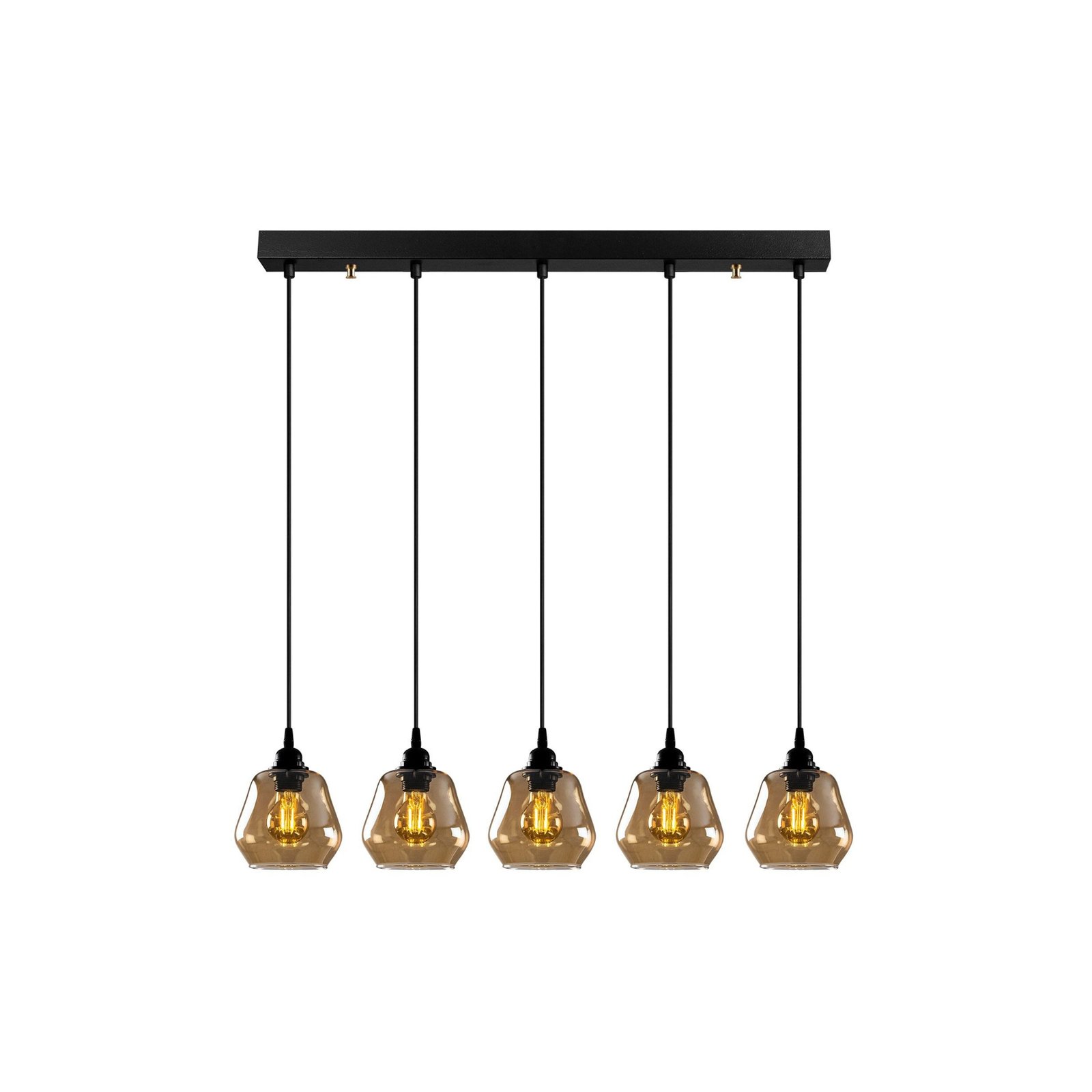 Hanglamp Goud 033, goud-transparant glas, 5-lamps lineair