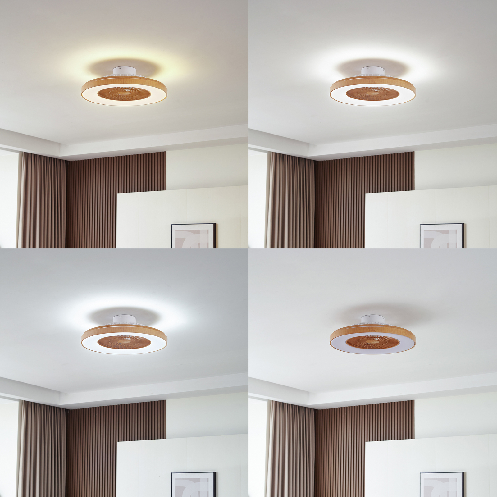 Lindby LED stropní ventilátor Teleo v barvě dřeva DC tichý CCT