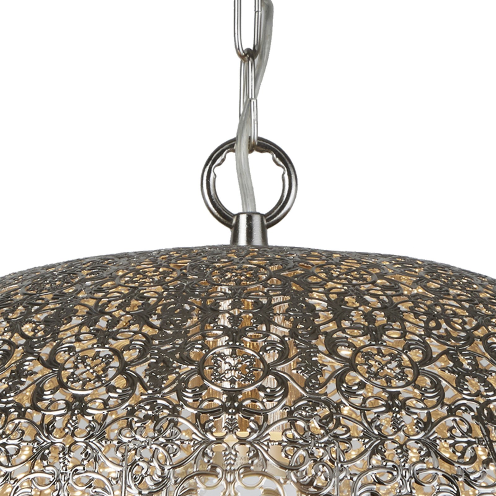 Fretwork pendant light, nickel-coloured, metal, Ø 39 cm, E27