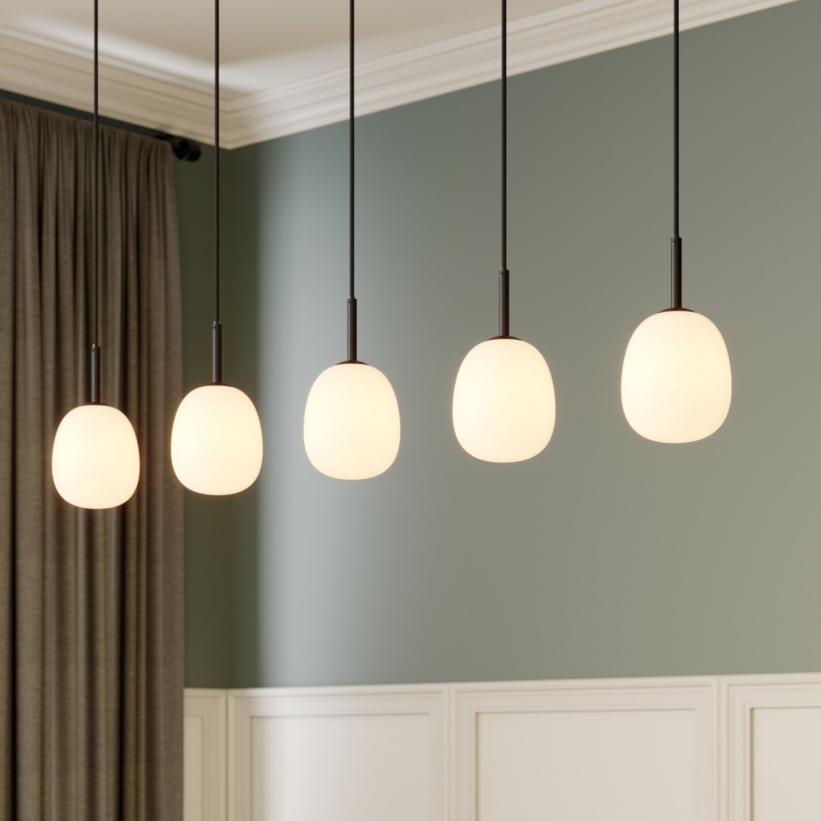 Etiena lampă Lindby 5 becuri sticlă opal - Camera de zi / sufragerie - modern - alb opal negru mat