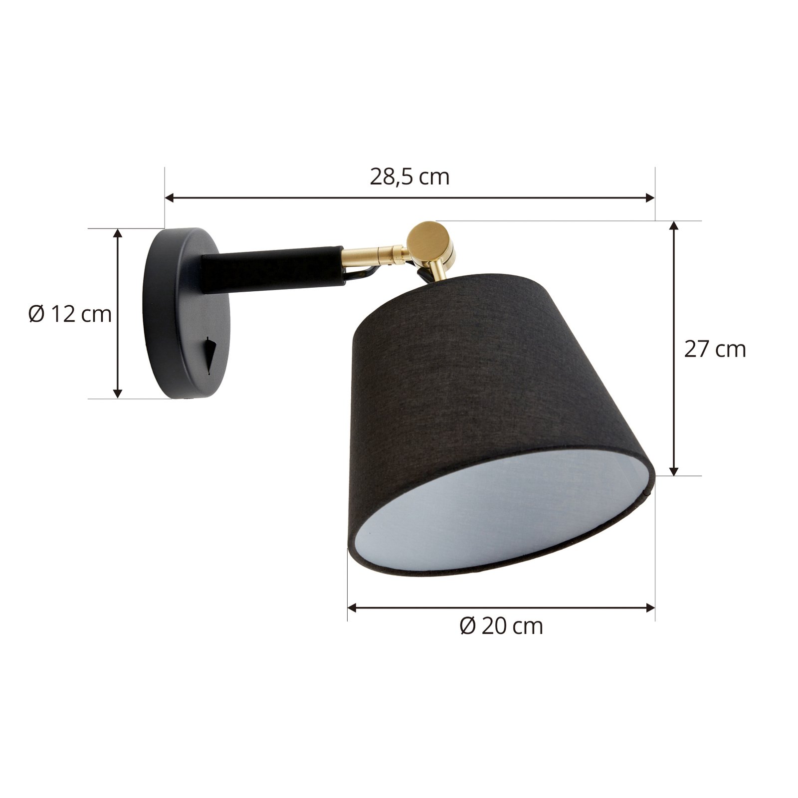 Aplique de pared Lucande Marvaine, negro/oro, regulable