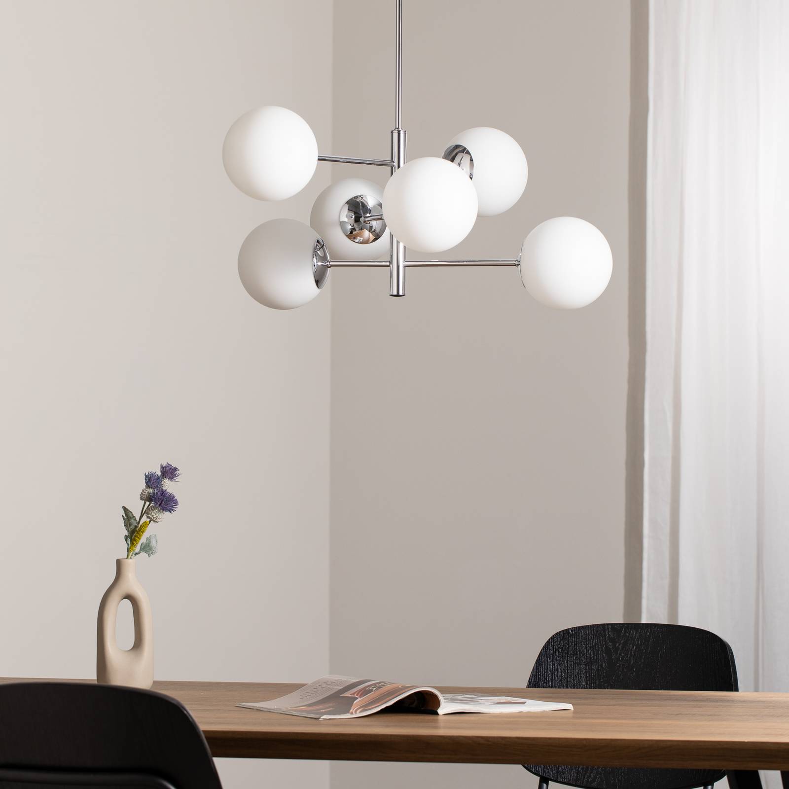 Lampa wisząca Aurora, chrom, Ø 60 cm, 6-punktowa, szkło, E14
