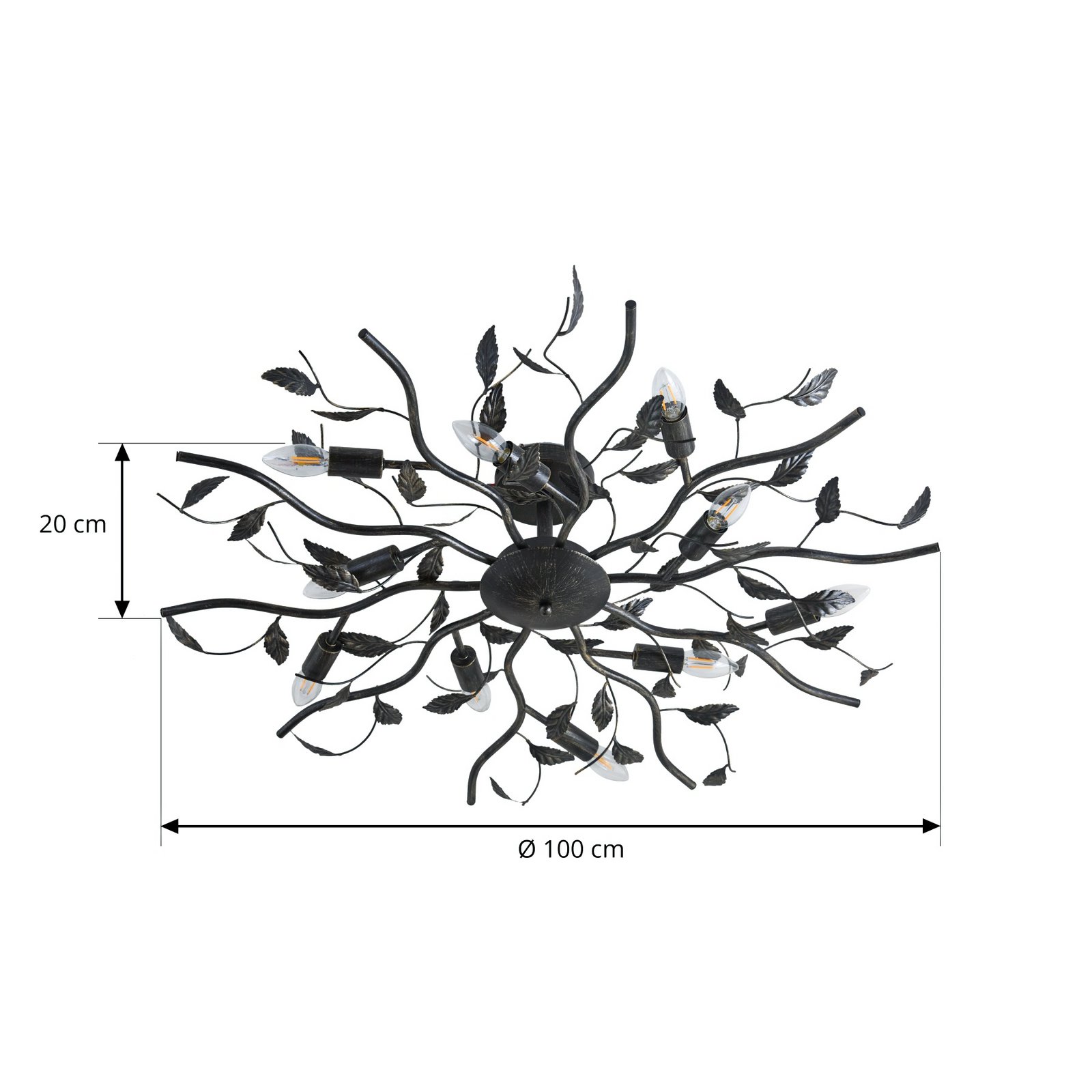 Lindby Deckenlampe Yos, 10-flg., 95 cm, schwarz-kupfer, E14 Lindby Deckenlampe Yos, 10-flg., 95 cm, schwarz-kupfer, E14