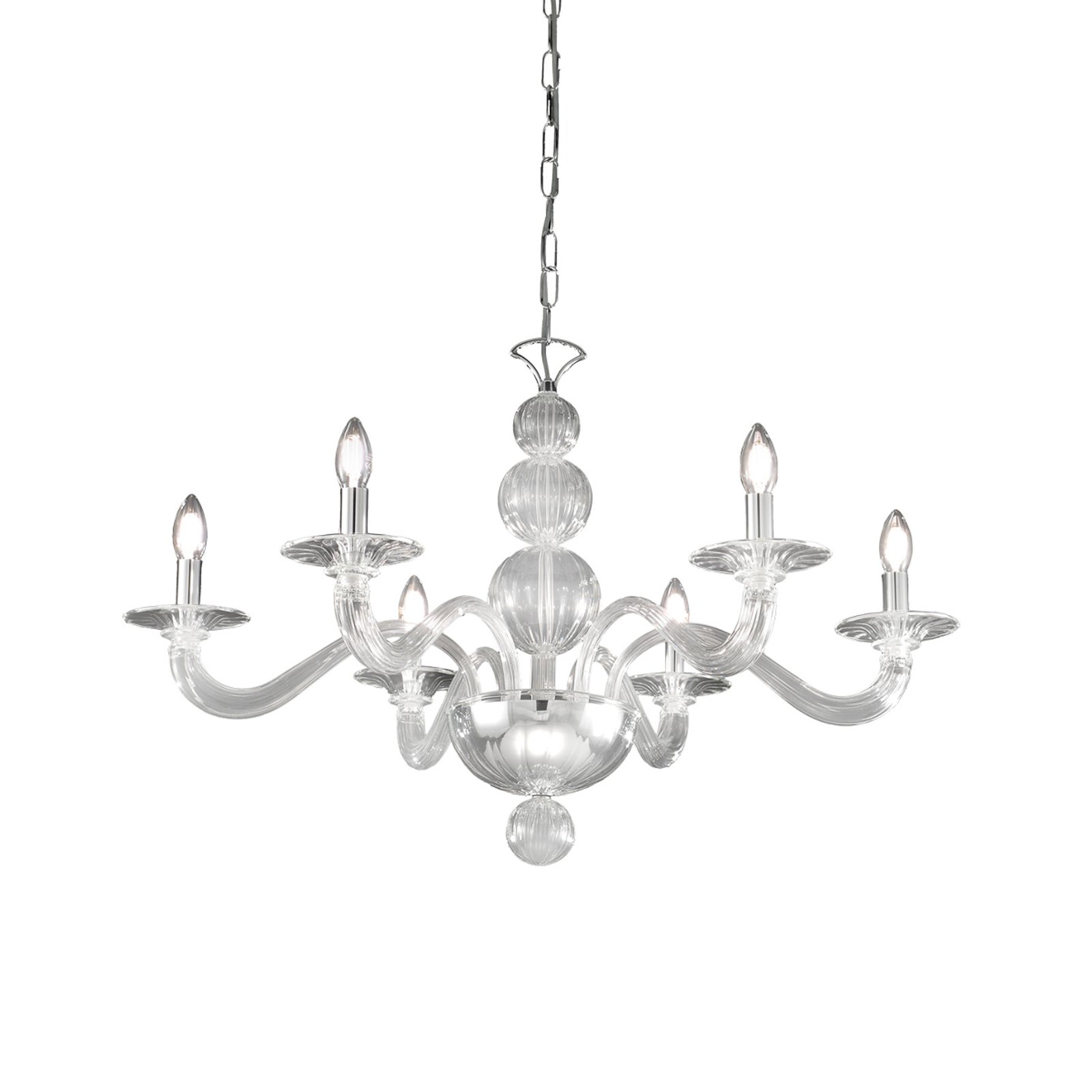 KOLARZ Murano Tiepolo chandelier, clear/chrome, Murano glass