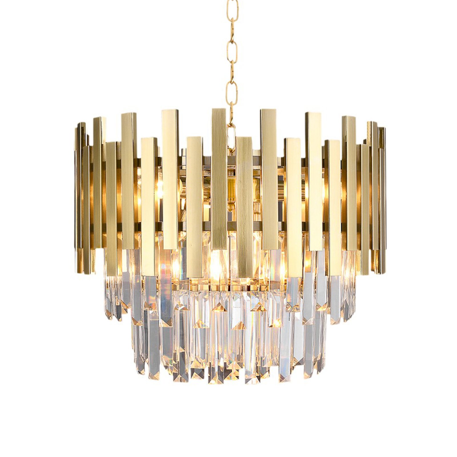 Hanglamp Aspen metaal goudkleurige glaskristallen, hoogte 30 cm
