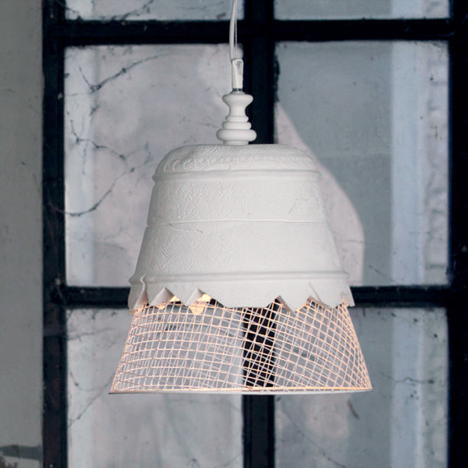 Karman Domenica - gips-hanglamp, wit, 35 cm