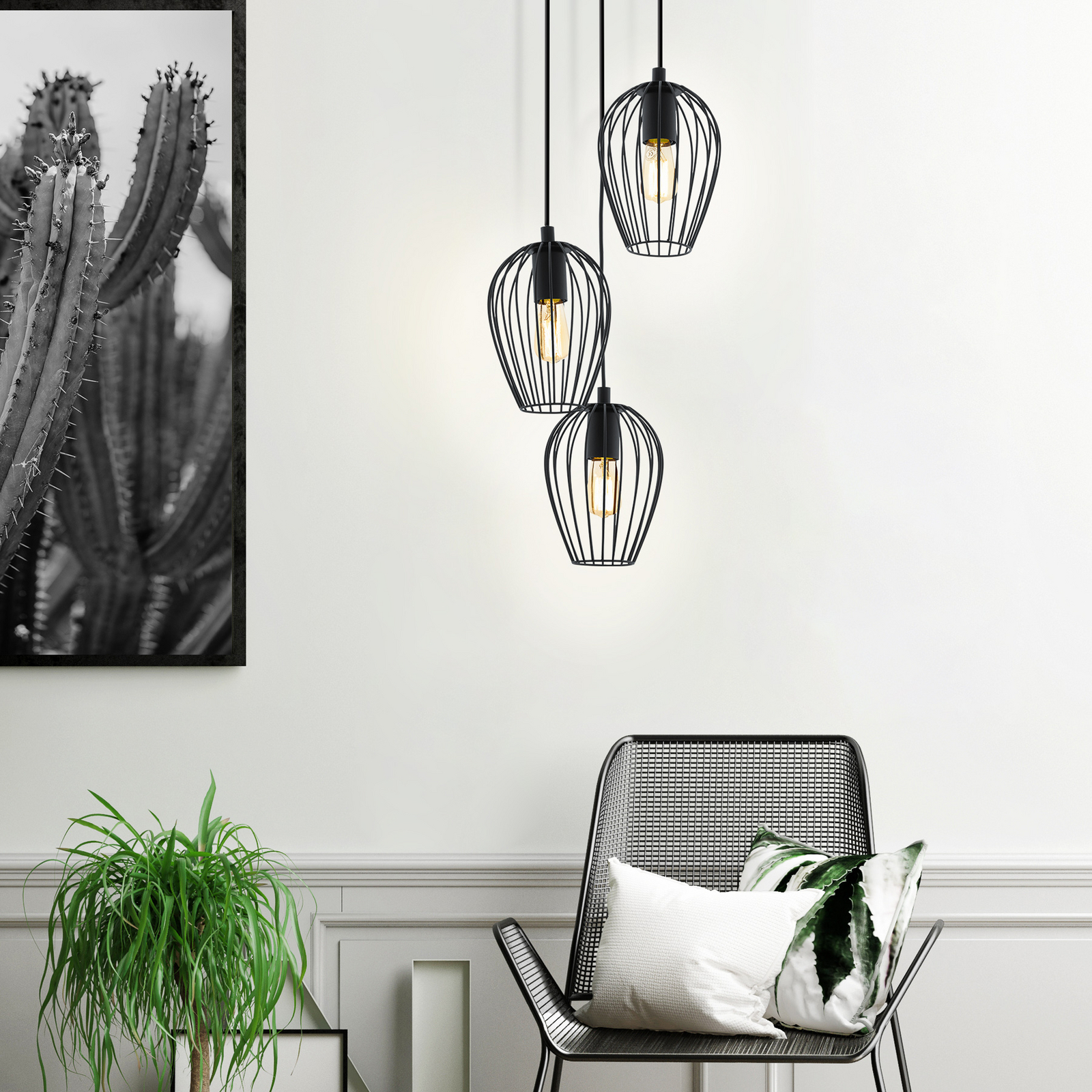 Lampa wisząca Newtown, czarna, 3-punktowa, okrągła