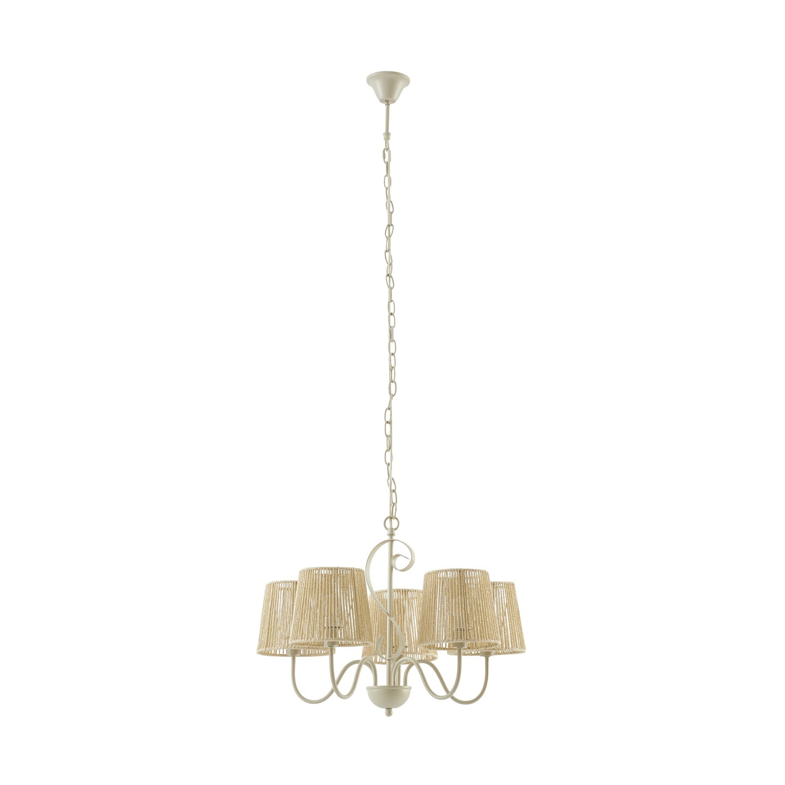 Lampadario Eugenia, a 5 luci, cavo, Ø 65 cm, beige, E14 - Lucande